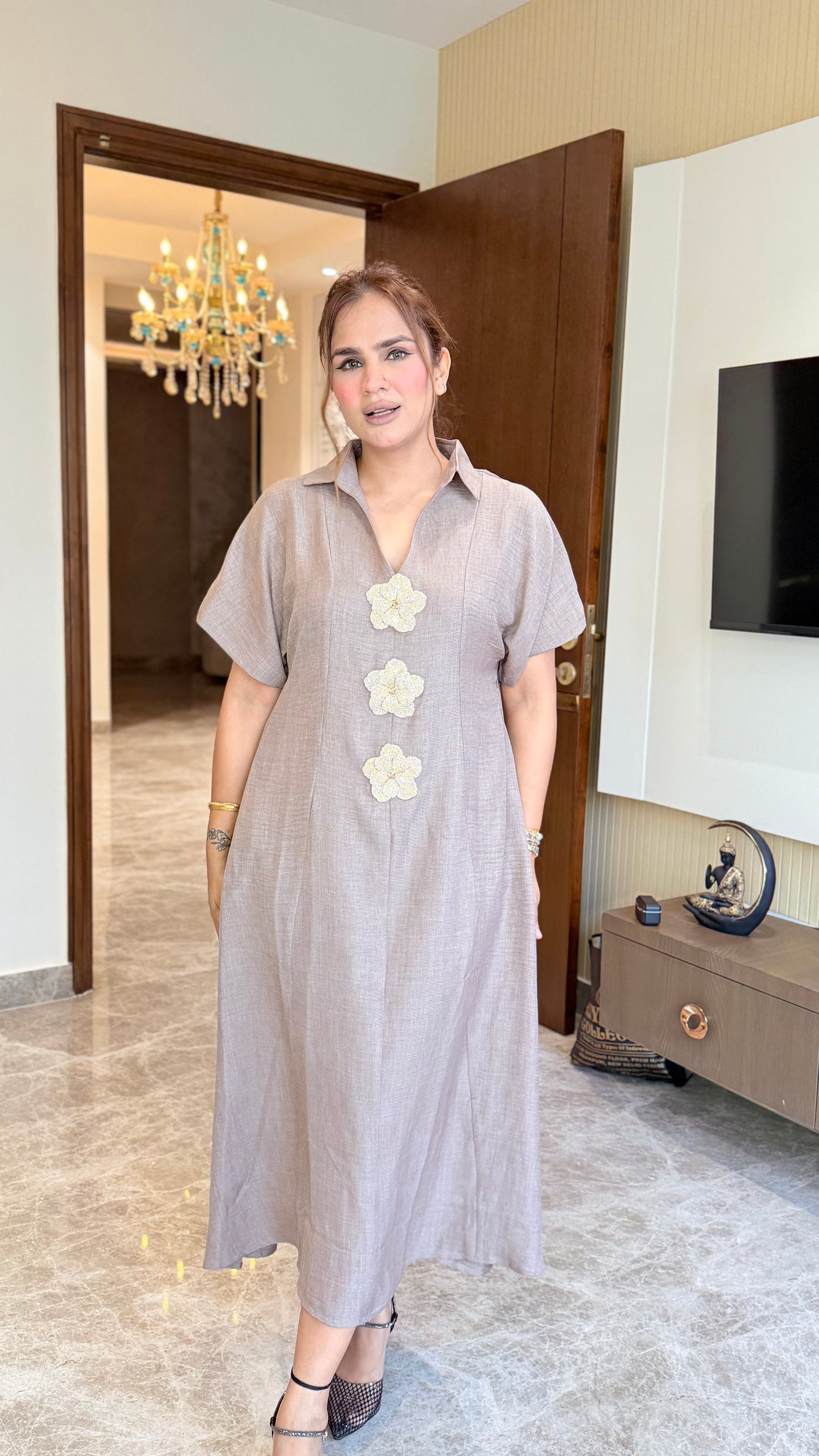 Beautiful midi-length linen shirt dress PC3441