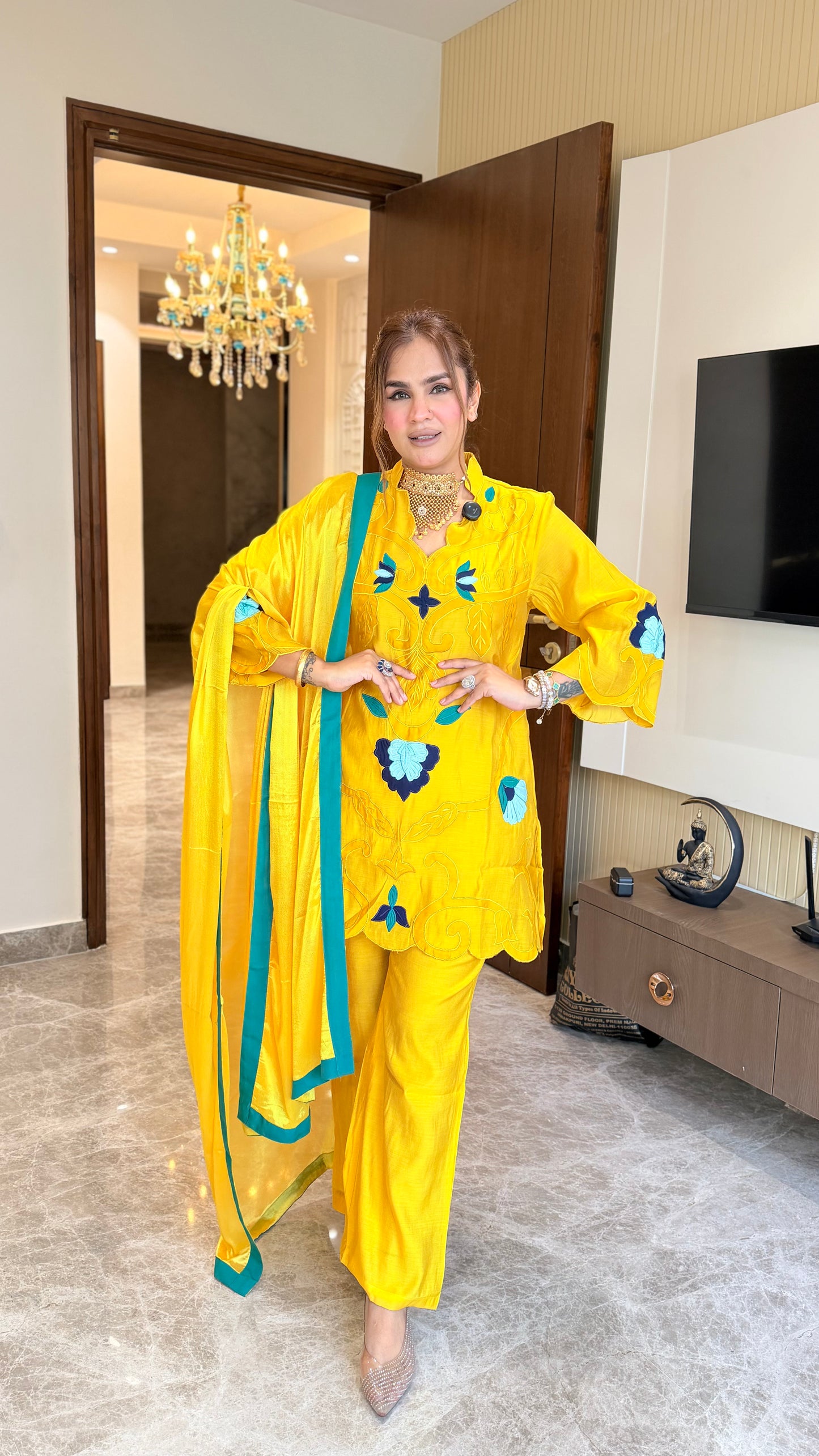 Elegant embroidered kurta set PC3445