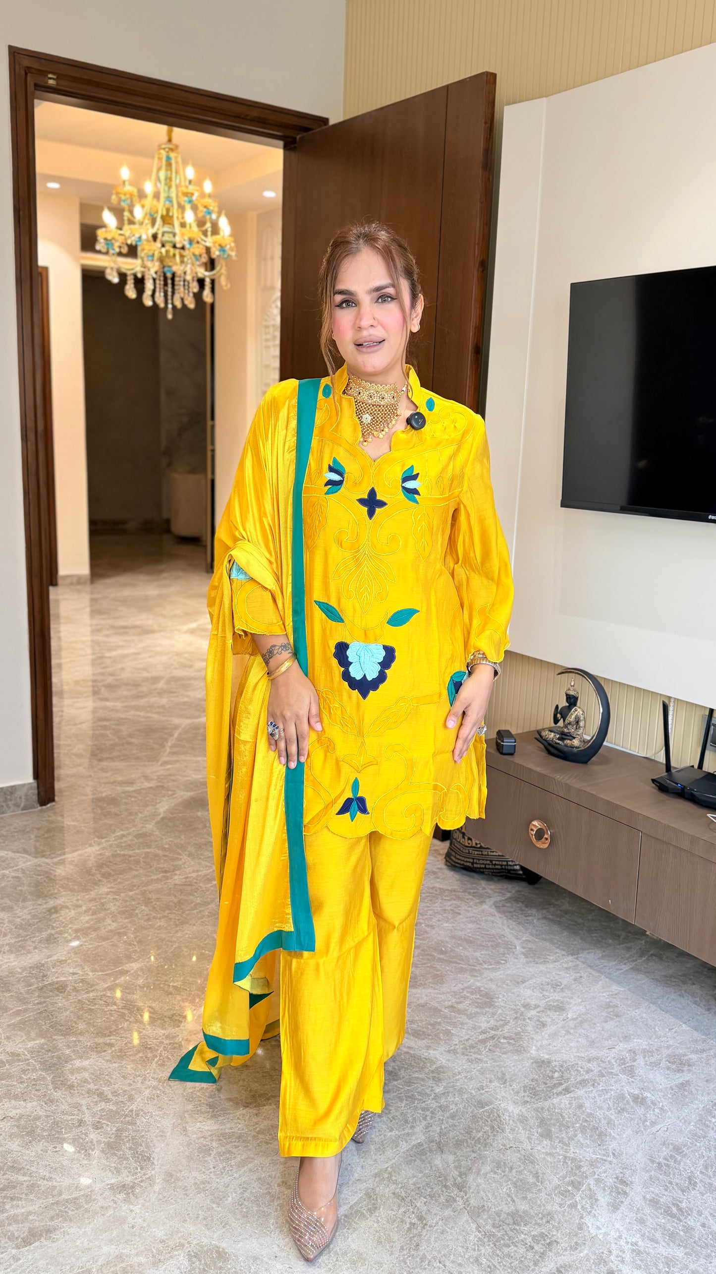 Elegant embroidered kurta set PC3445