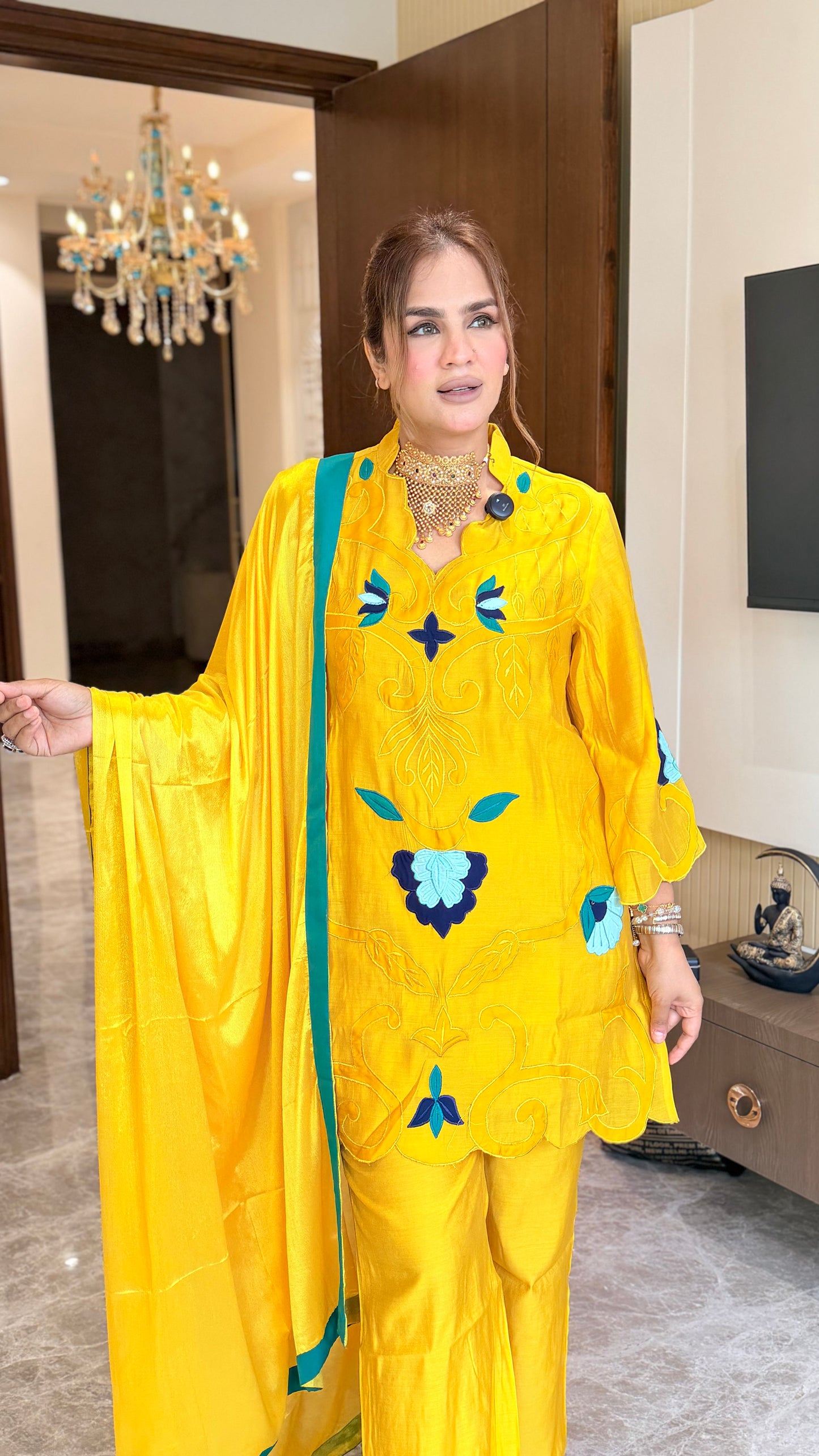 Elegant embroidered kurta set PC3445