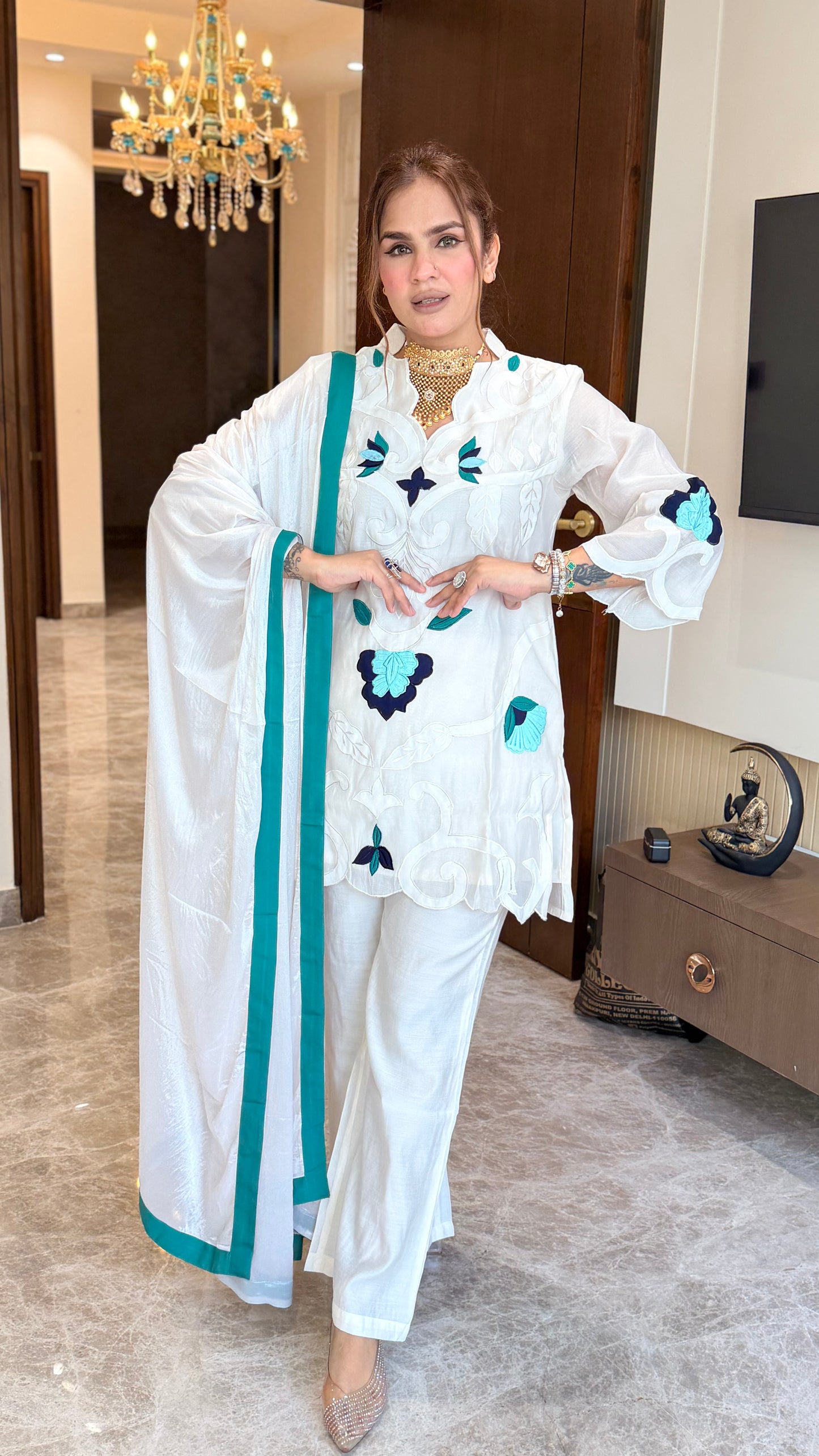 Elegant embroidered kurta set PC3445