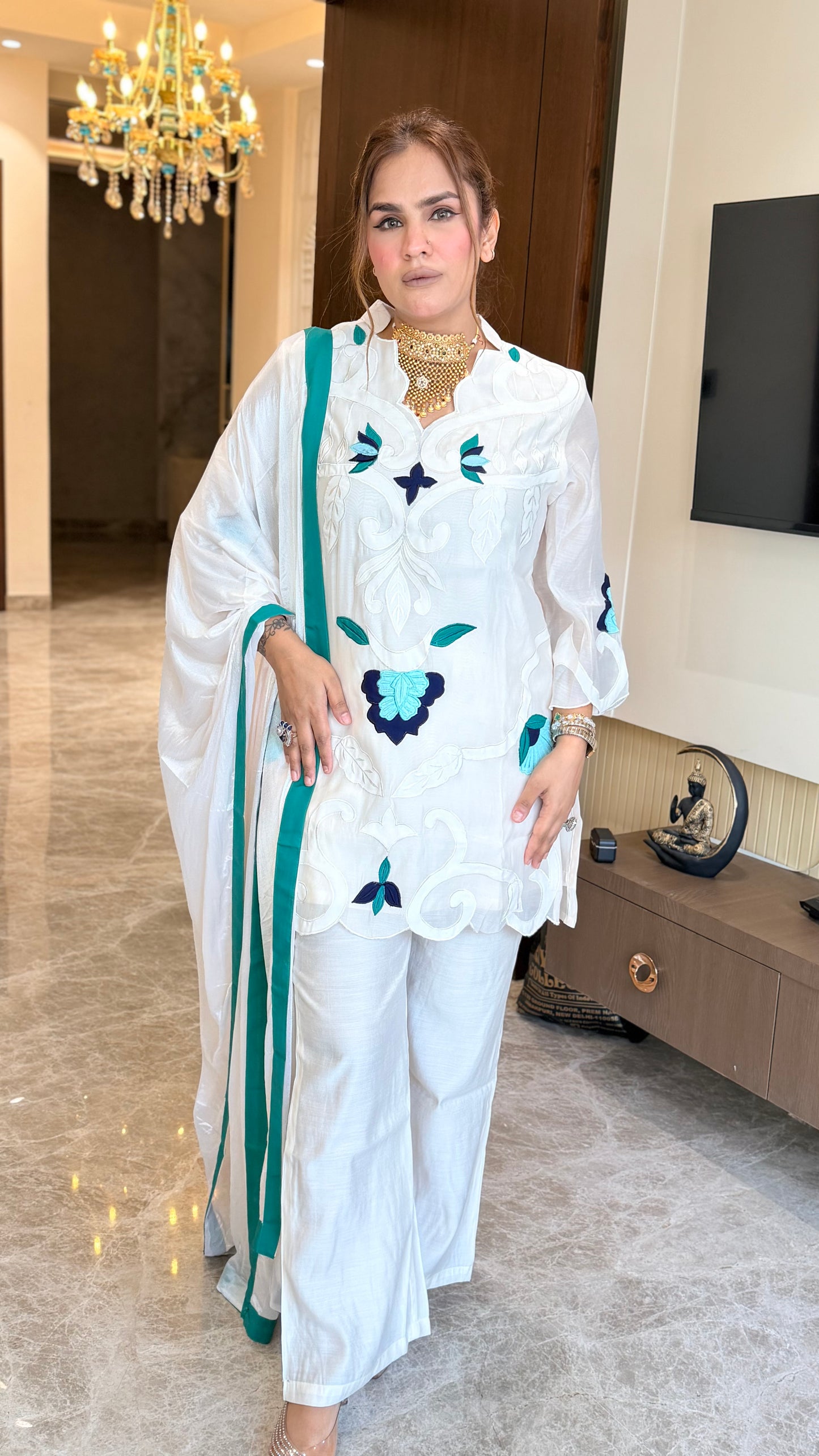 Elegant embroidered kurta set PC3445