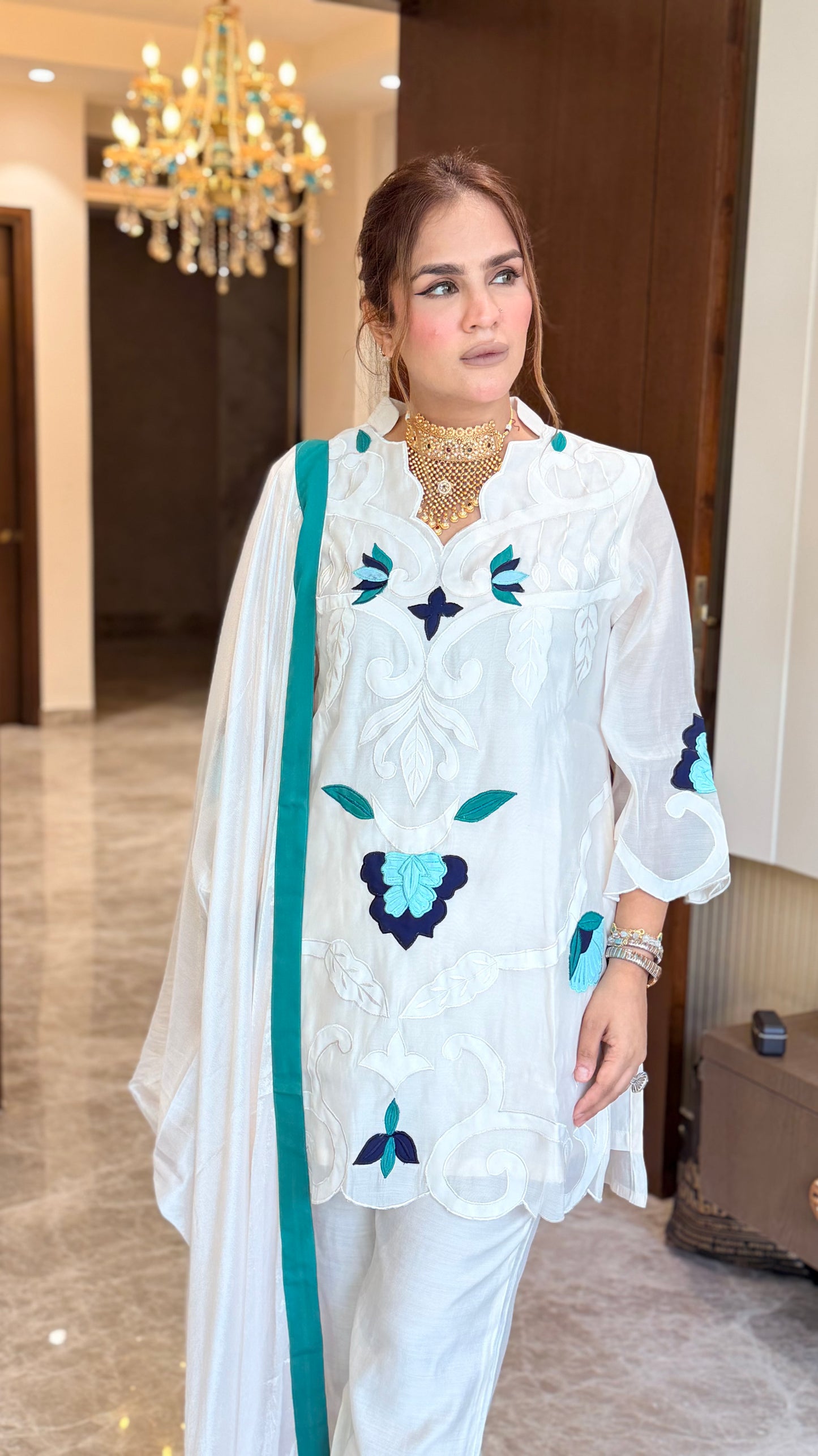 Elegant embroidered kurta set PC3445