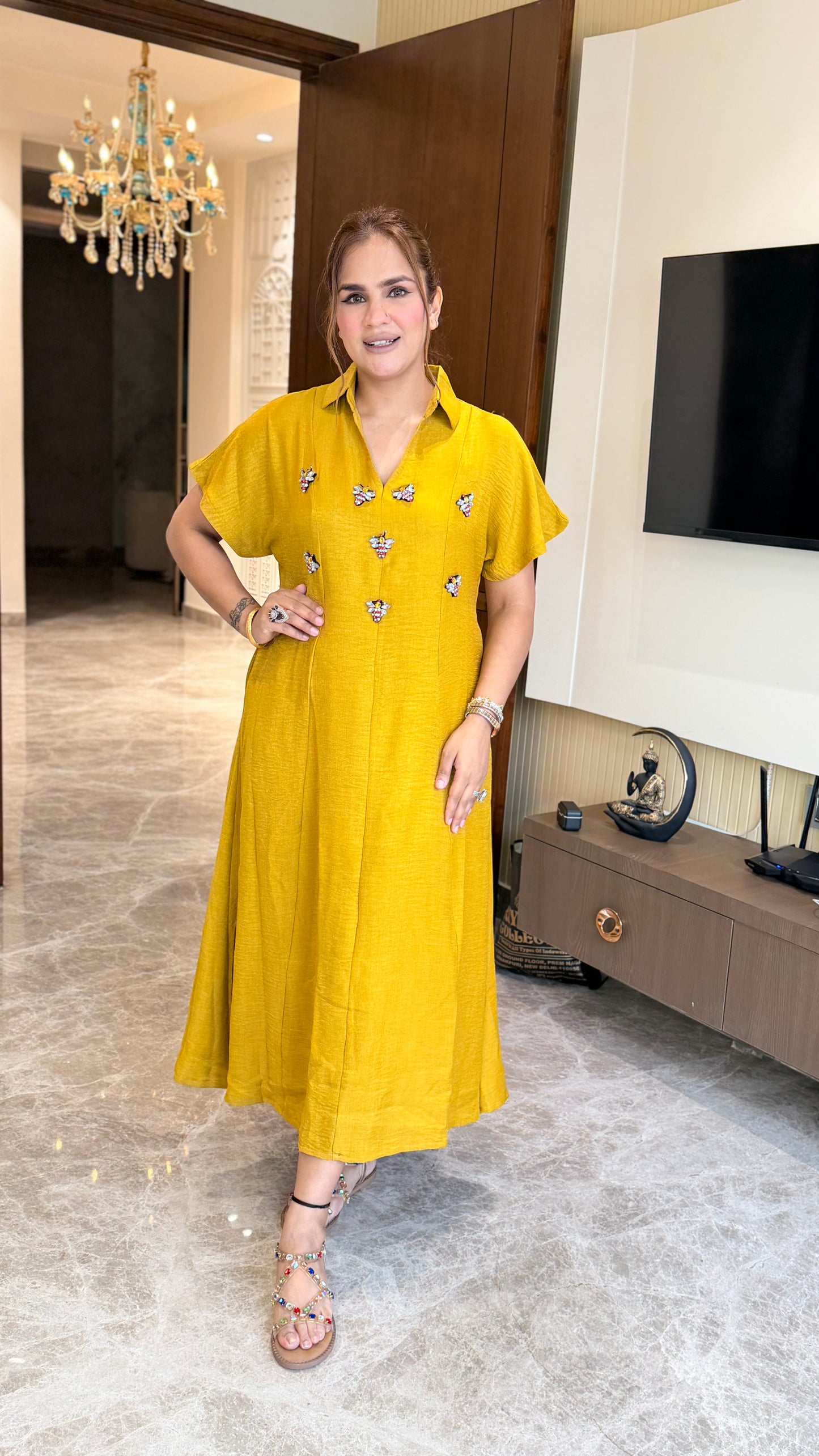 Elegant Long Dress with V-neck PC3447