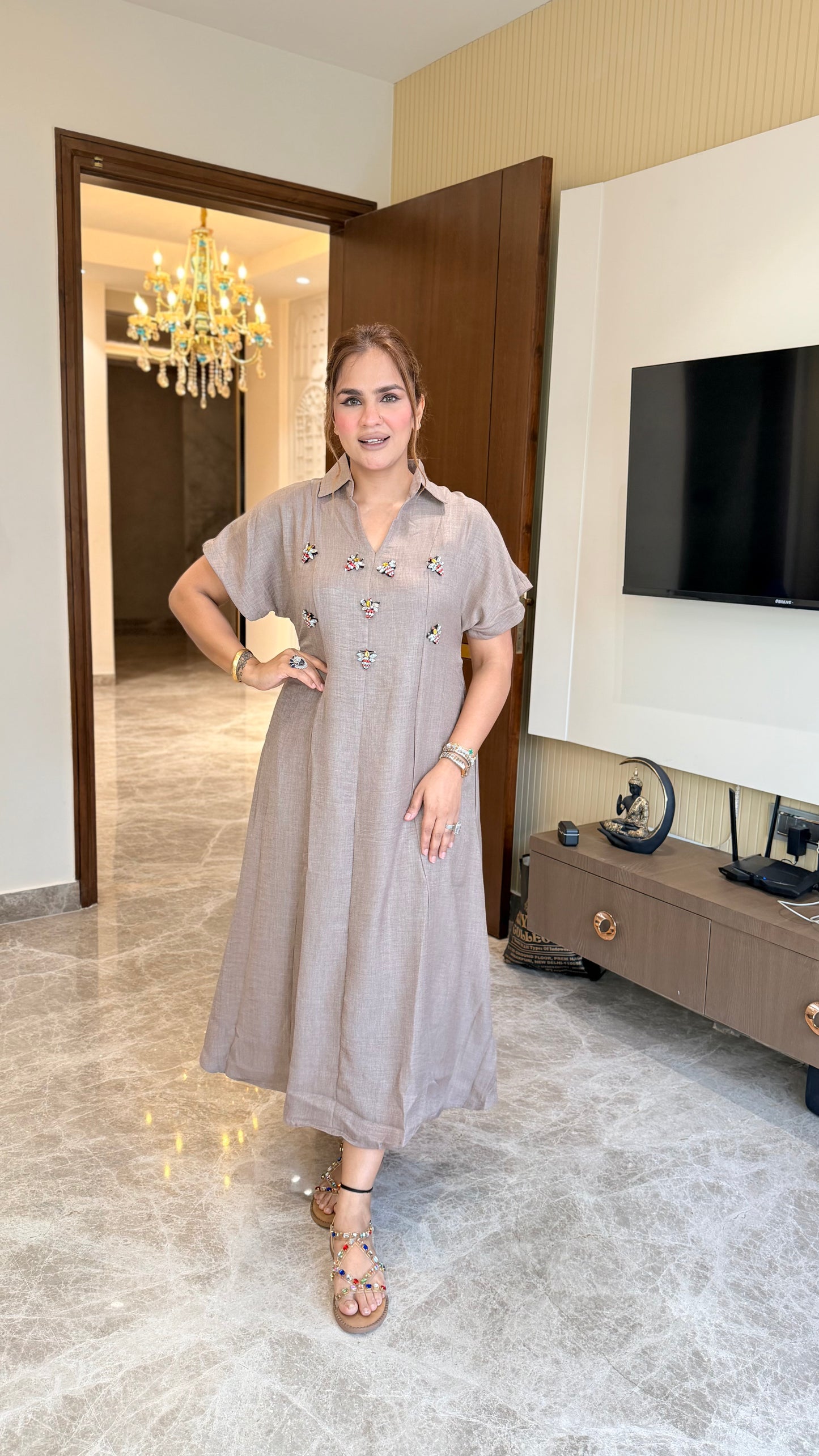 Elegant Long Dress with V-neck PC3447