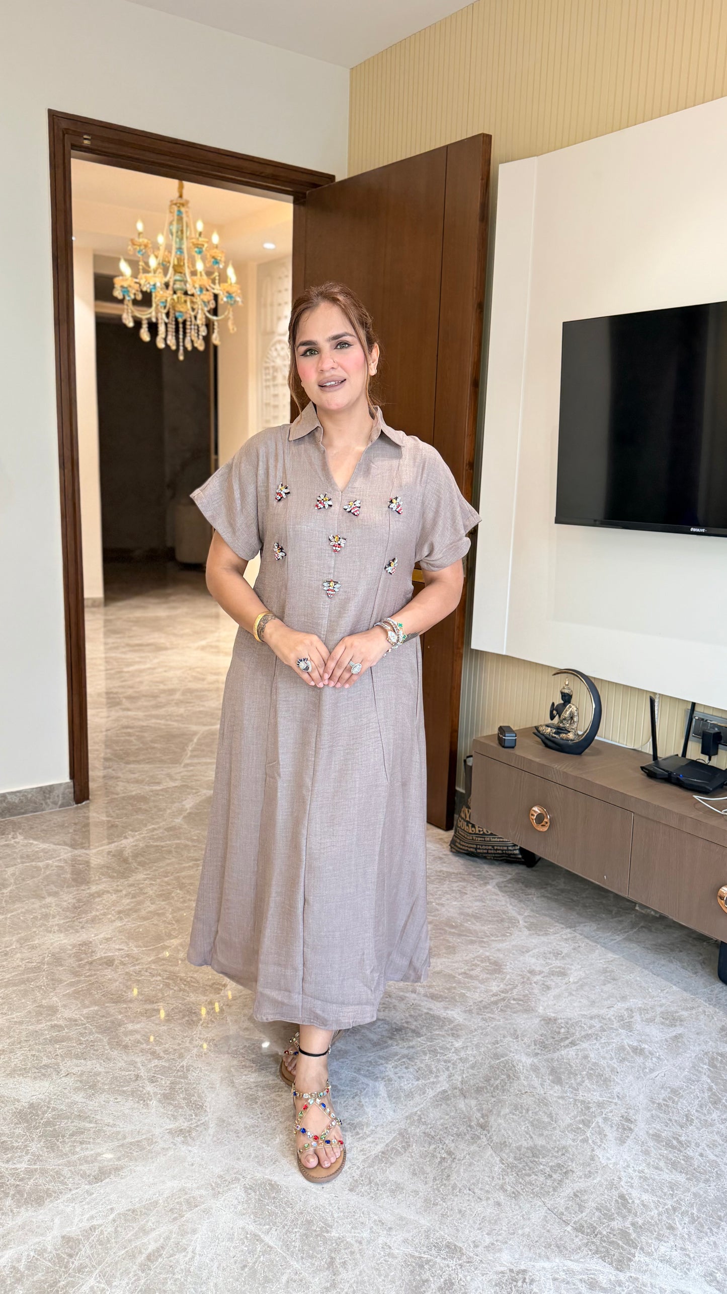 Elegant Long Dress with V-neck PC3447