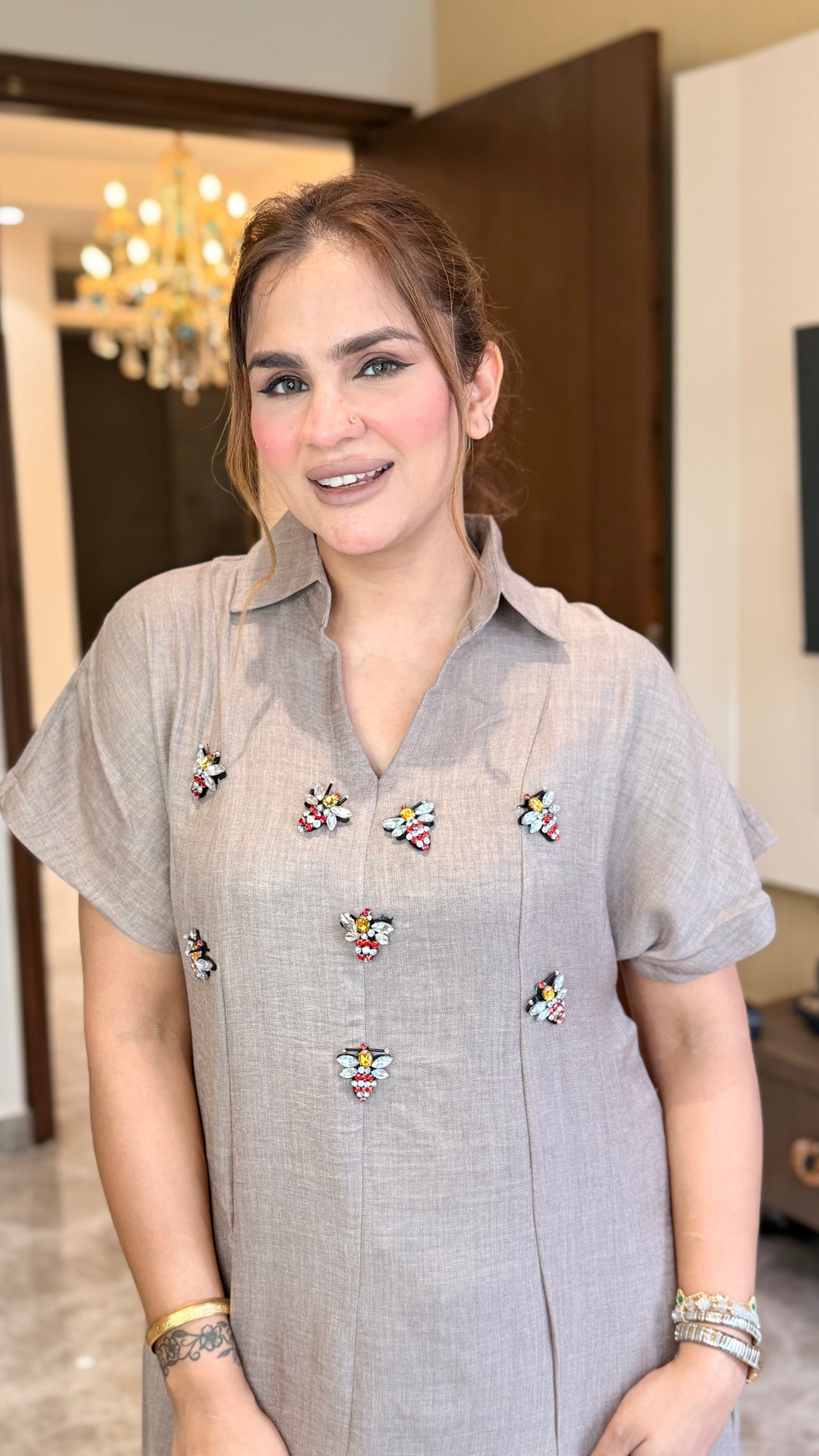 Elegant Long Dress with V-neck PC3447