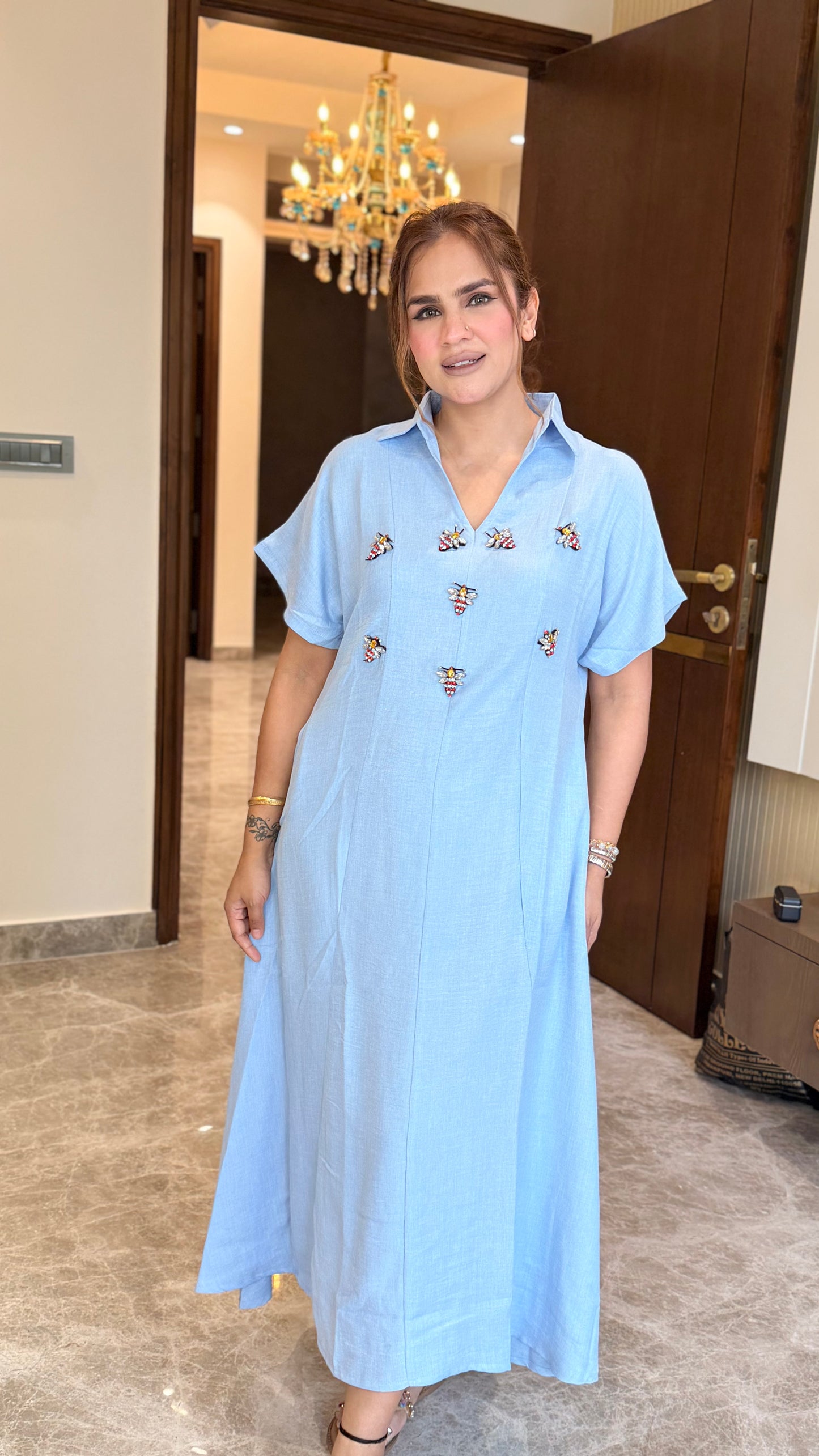 Elegant Long Dress with V-neck PC3447