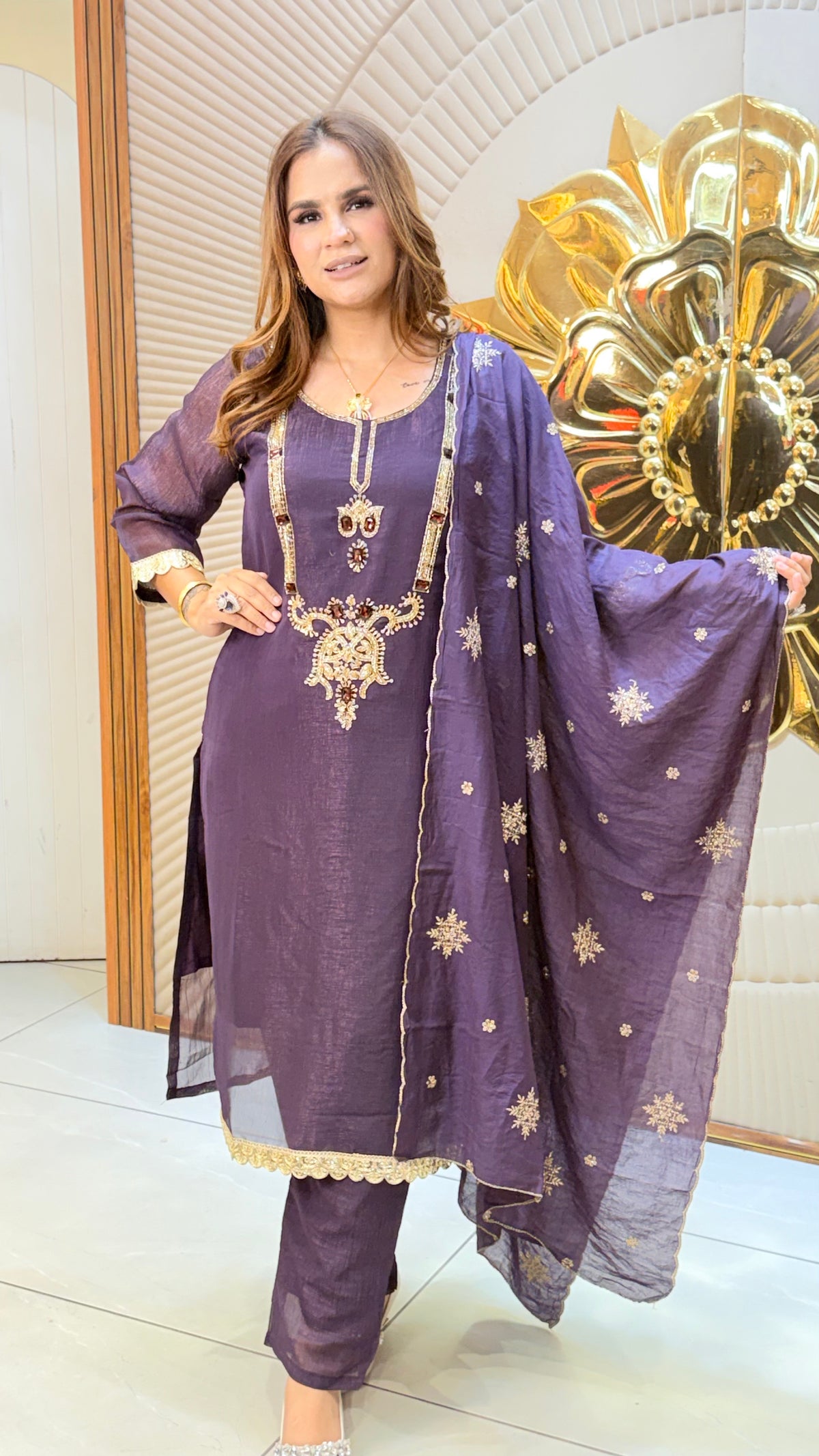 elegant embroidered 3-piece kurta set PC3472