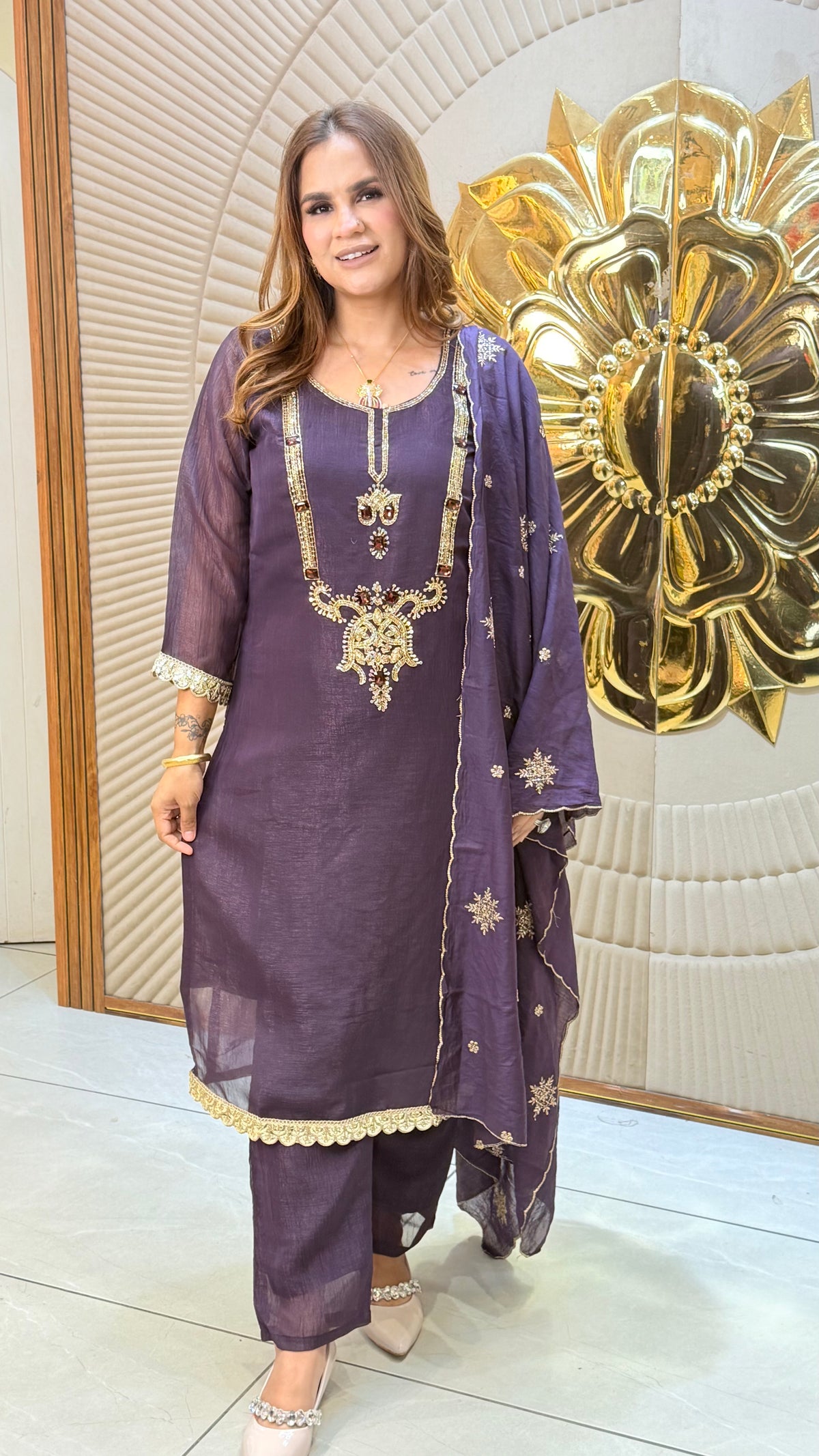 elegant embroidered 3-piece kurta set PC3472