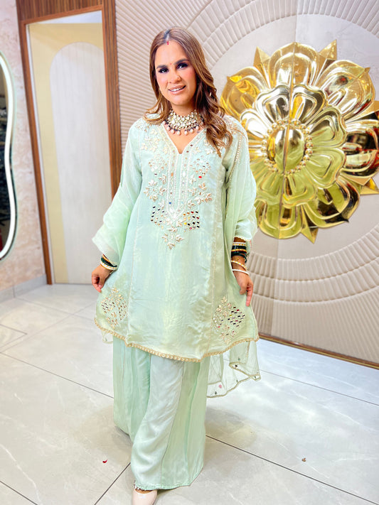 Beautiful mint green, short-kurta and palazzo set PC3467