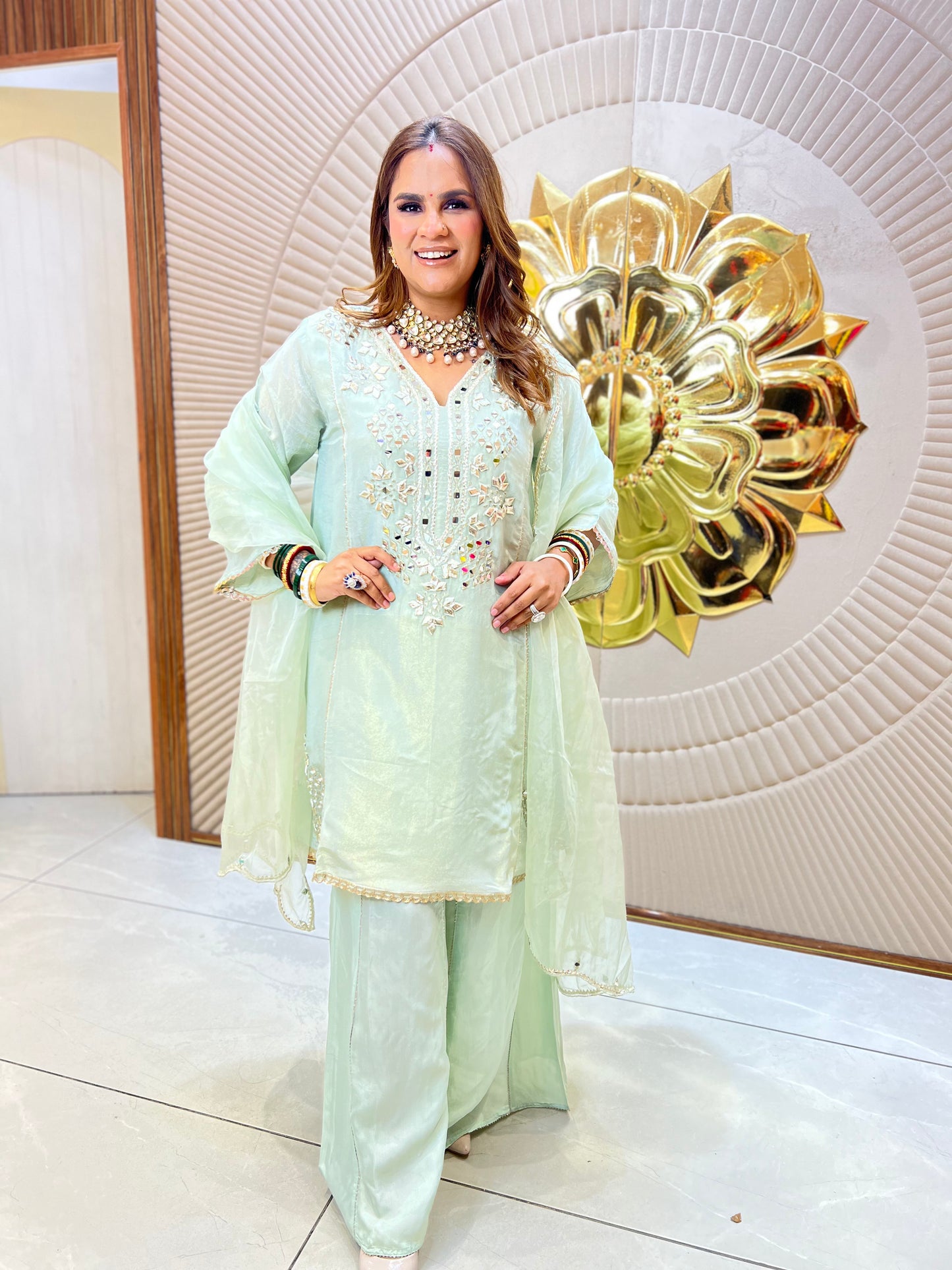 Beautiful mint green, short-kurta and palazzo set PC3467