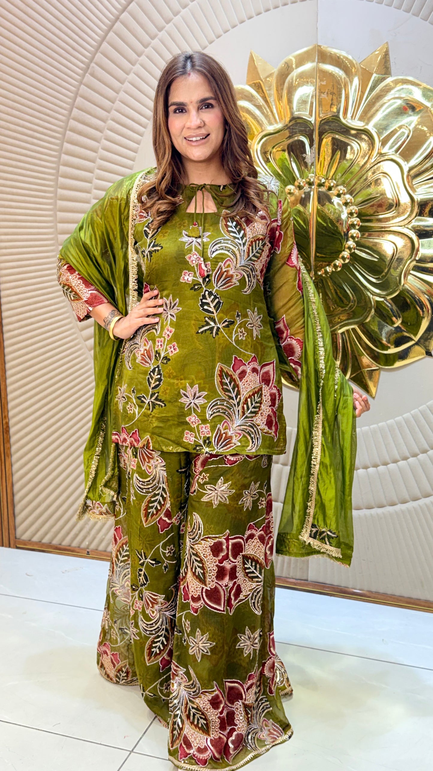 Beautiful floral printed organza tunic and palazzo set PC3471