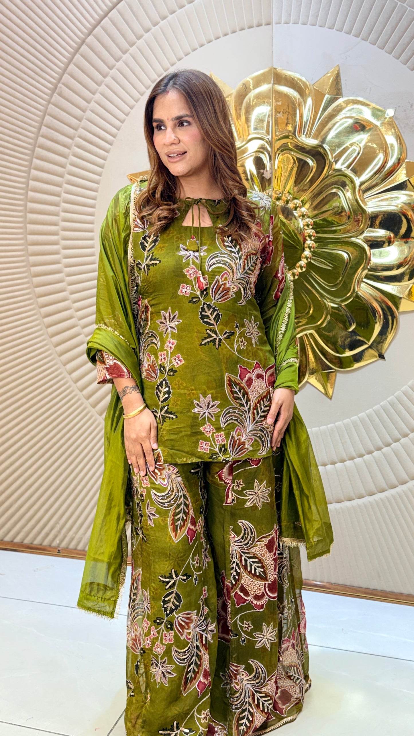 Beautiful floral printed organza tunic and palazzo set PC3471