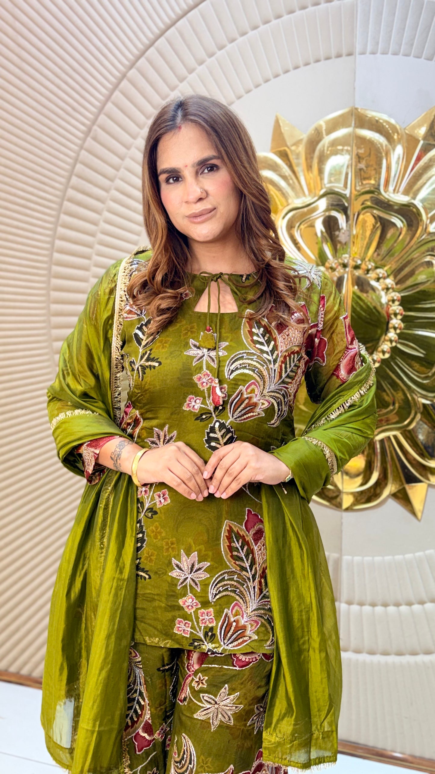 Beautiful floral printed organza tunic and palazzo set PC3471