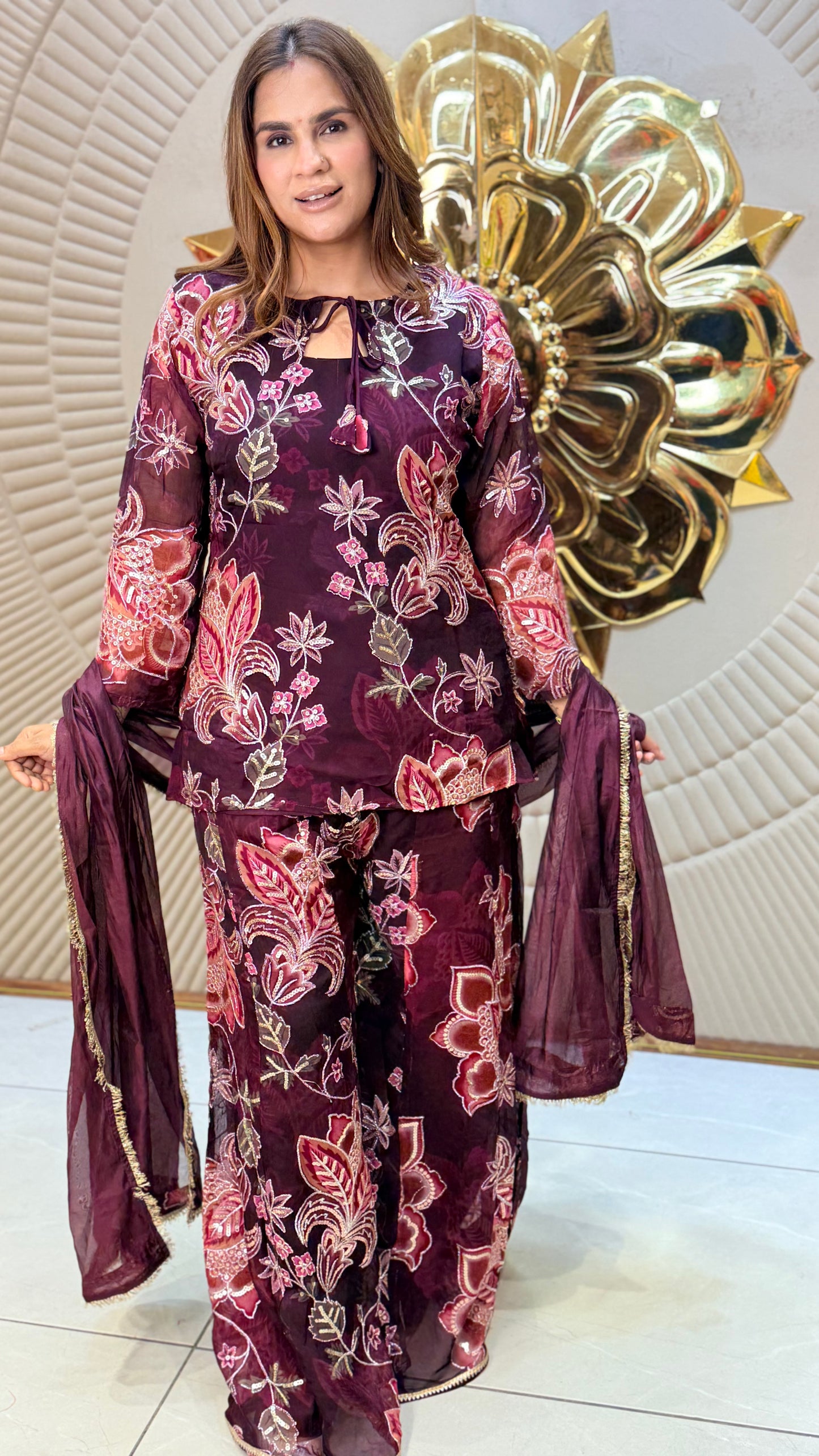 Beautiful floral printed organza tunic and palazzo set PC3471