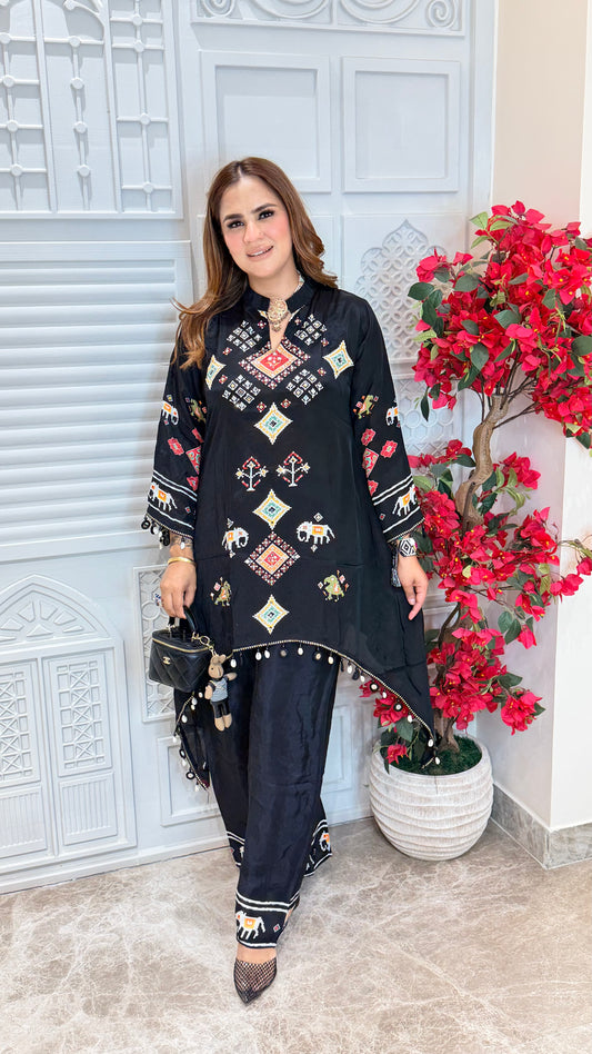 Elegant black pure crepe co-ord set  PC3479
