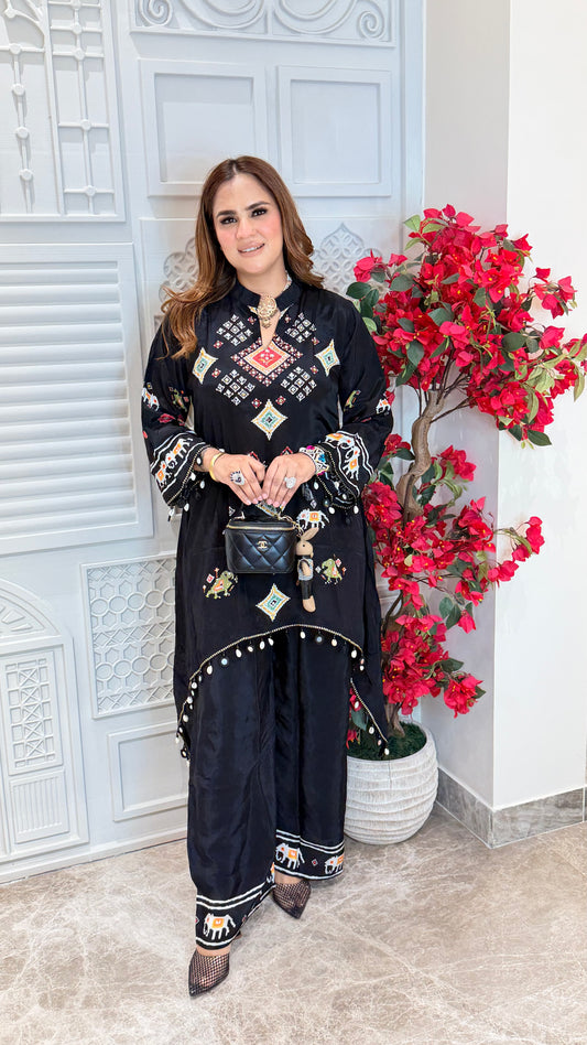 Elegant black pure crepe co-ord set  PC3479