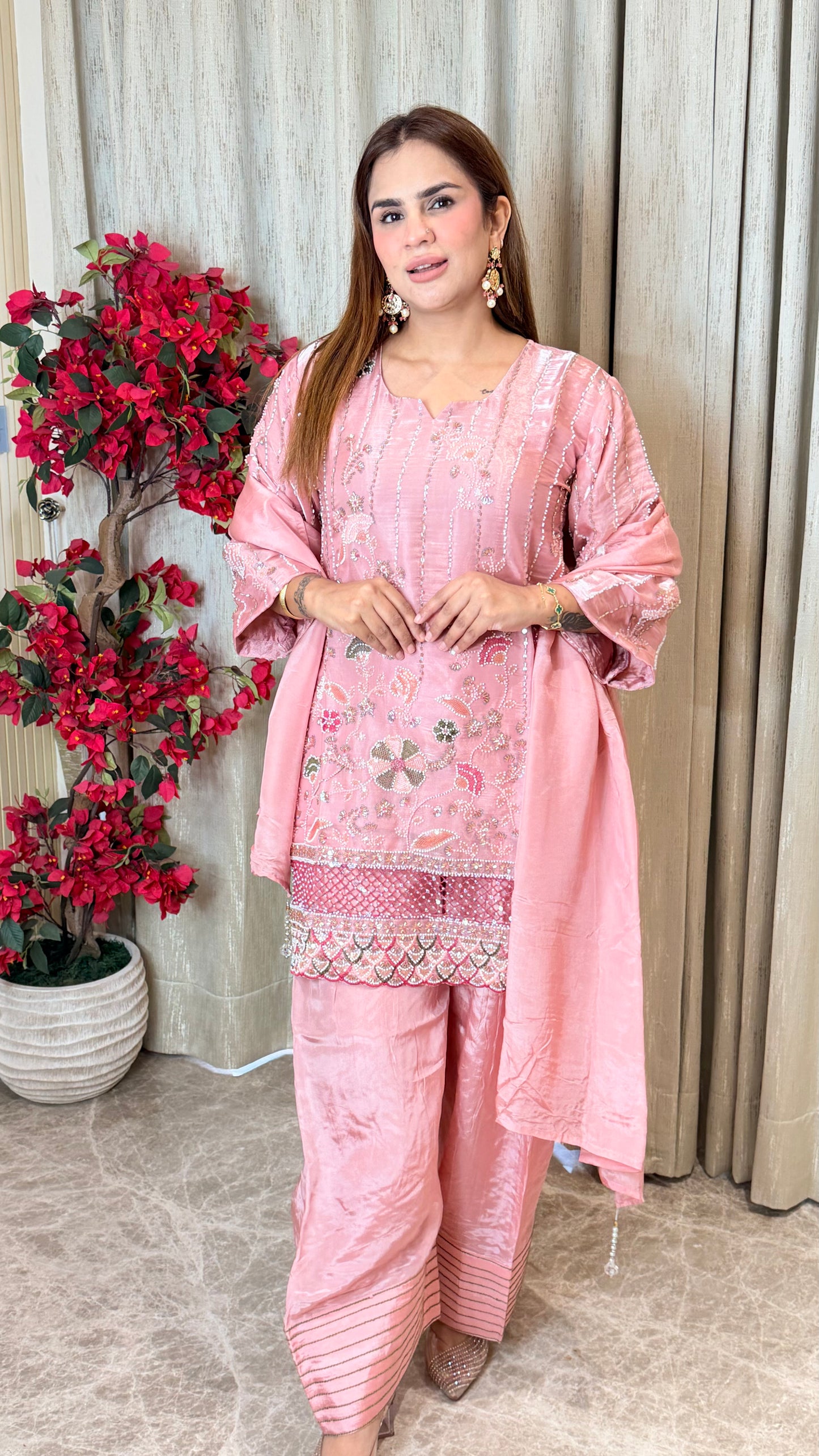 Elegant embroidered three-piece ethnic suit set PC3486