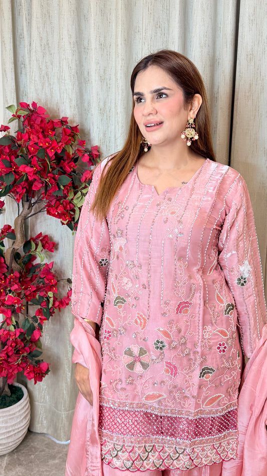 Elegant embroidered three-piece ethnic suit set PC3486