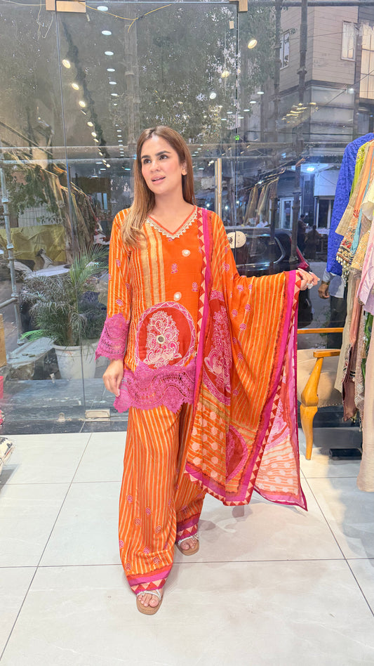 Elegant Orange chinos silk dhoti suit set PC3501