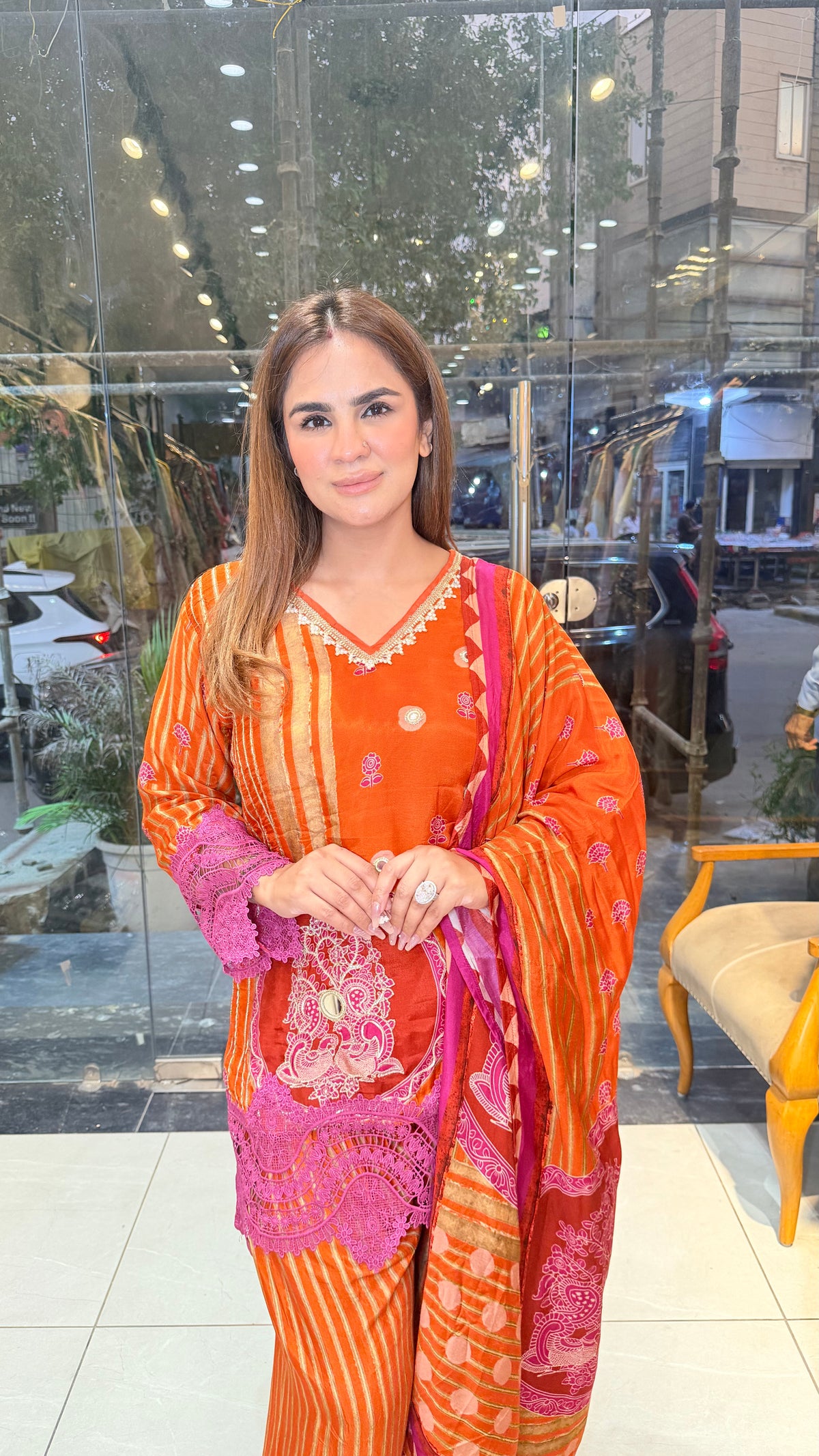 Elegant Orange chinos silk dhoti suit set PC3501