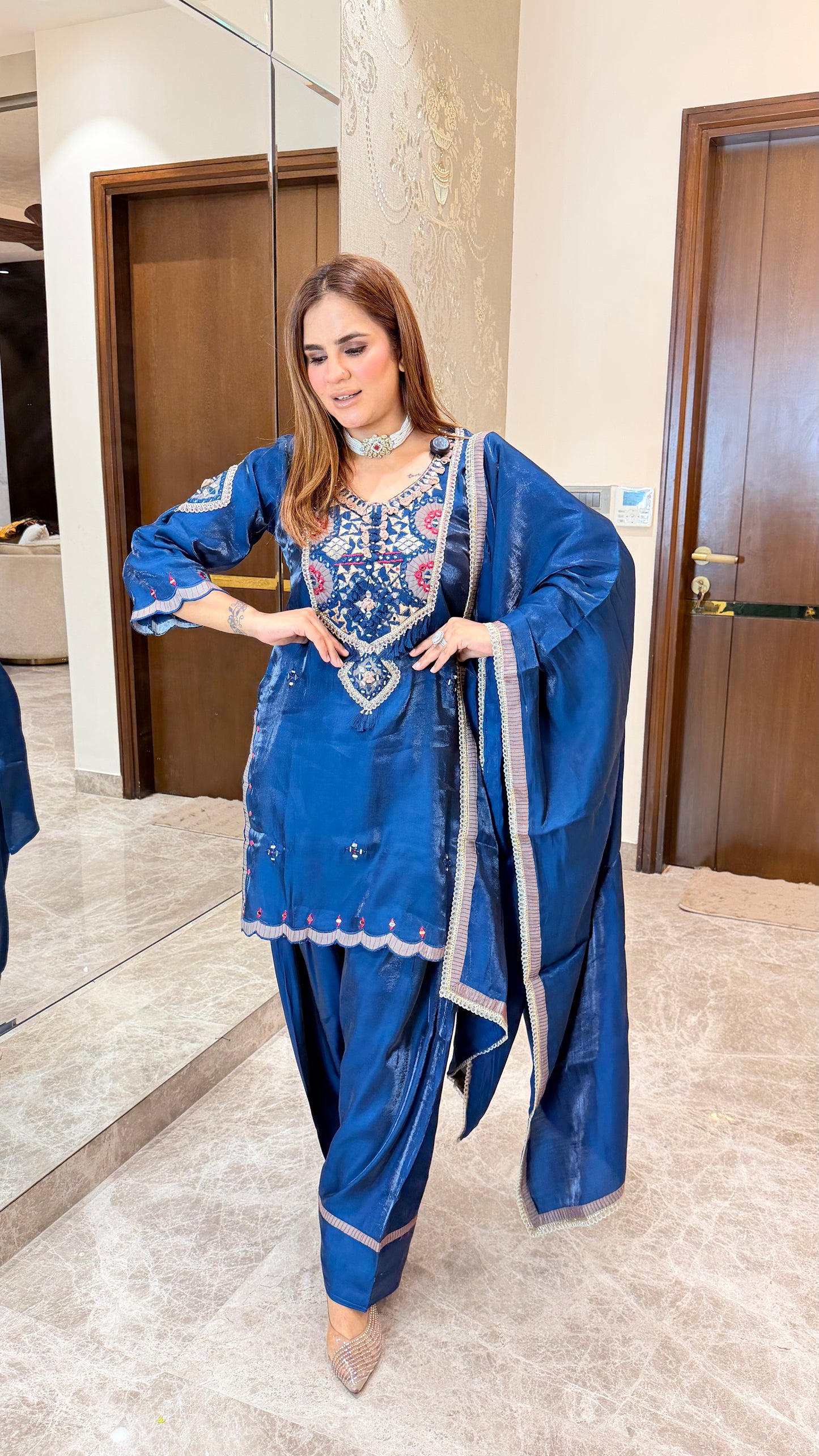 Beautiful royal blue silk farshi salwar suit PC3514