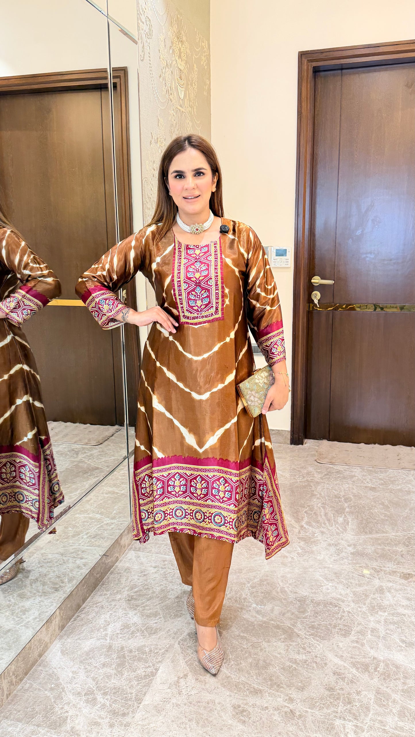 Beautiful brown silk blend ethnic suit set PC3516