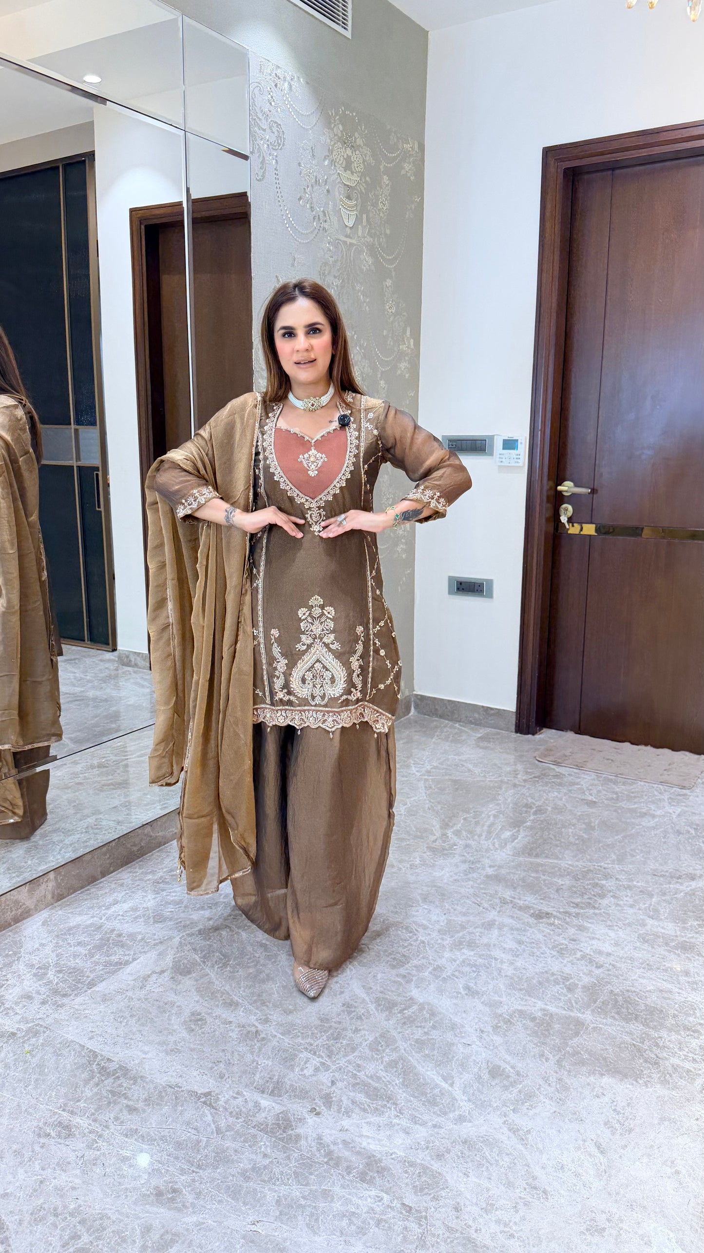 Beautiful shimmer tissue-fabric three-piece ethnic suit set PC3519