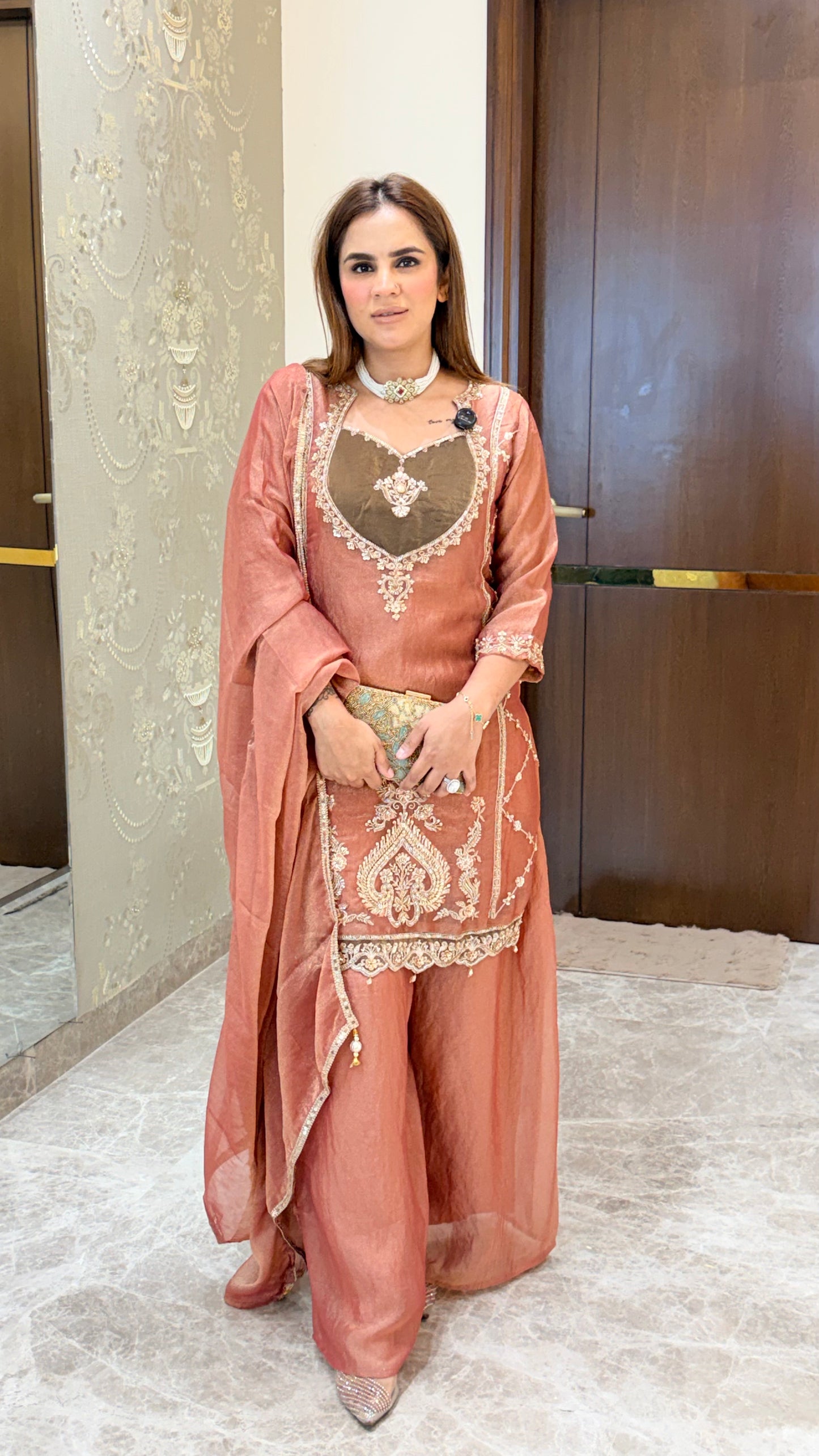 Beautiful shimmer tissue-fabric three-piece ethnic suit set PC3519