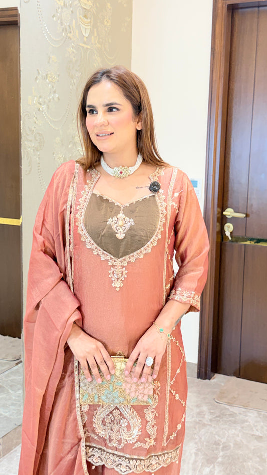 Beautiful shimmer tissue-fabric three-piece ethnic suit set PC3519
