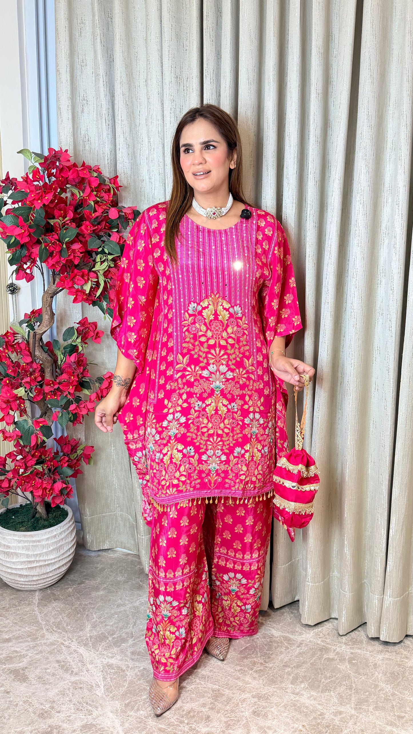 Beautiful bright red floral print kaftan co-ord set PC3517