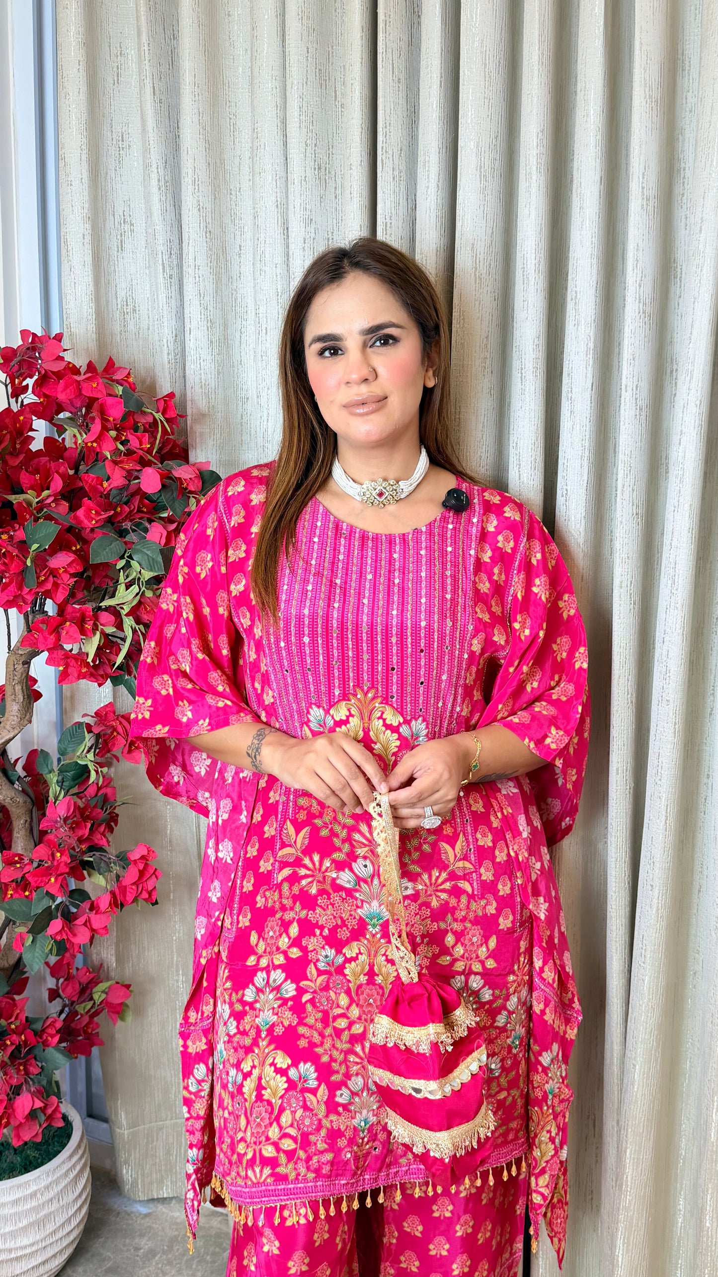 Beautiful bright red floral print kaftan co-ord set PC3517