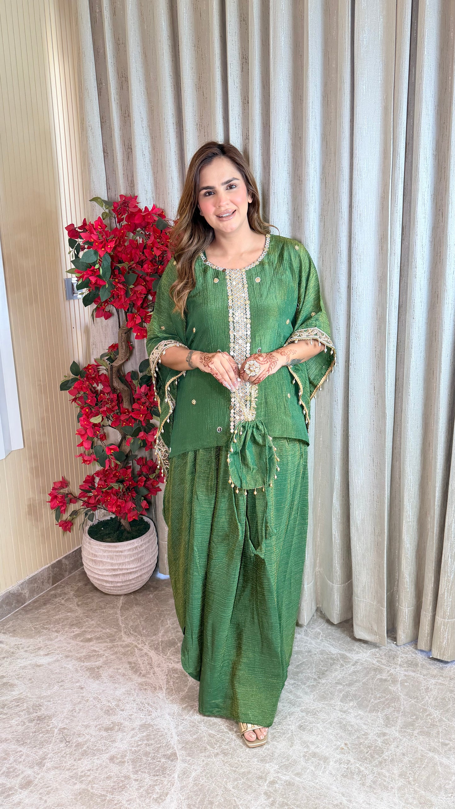 Beautiful mirror-work kaftan top paired with a matching long skirt  PC3526