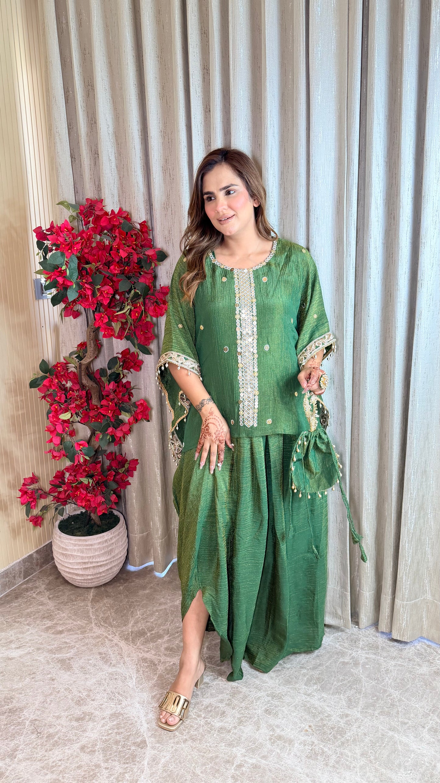 Beautiful mirror-work kaftan top paired with a matching long skirt  PC3526