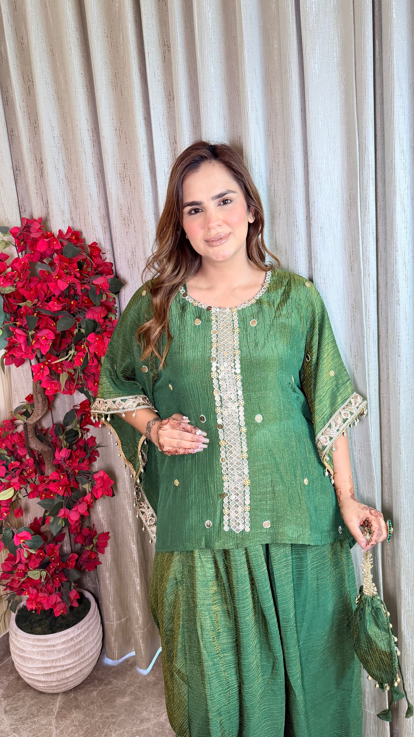 Beautiful mirror-work kaftan top paired with a matching long skirt  PC3526