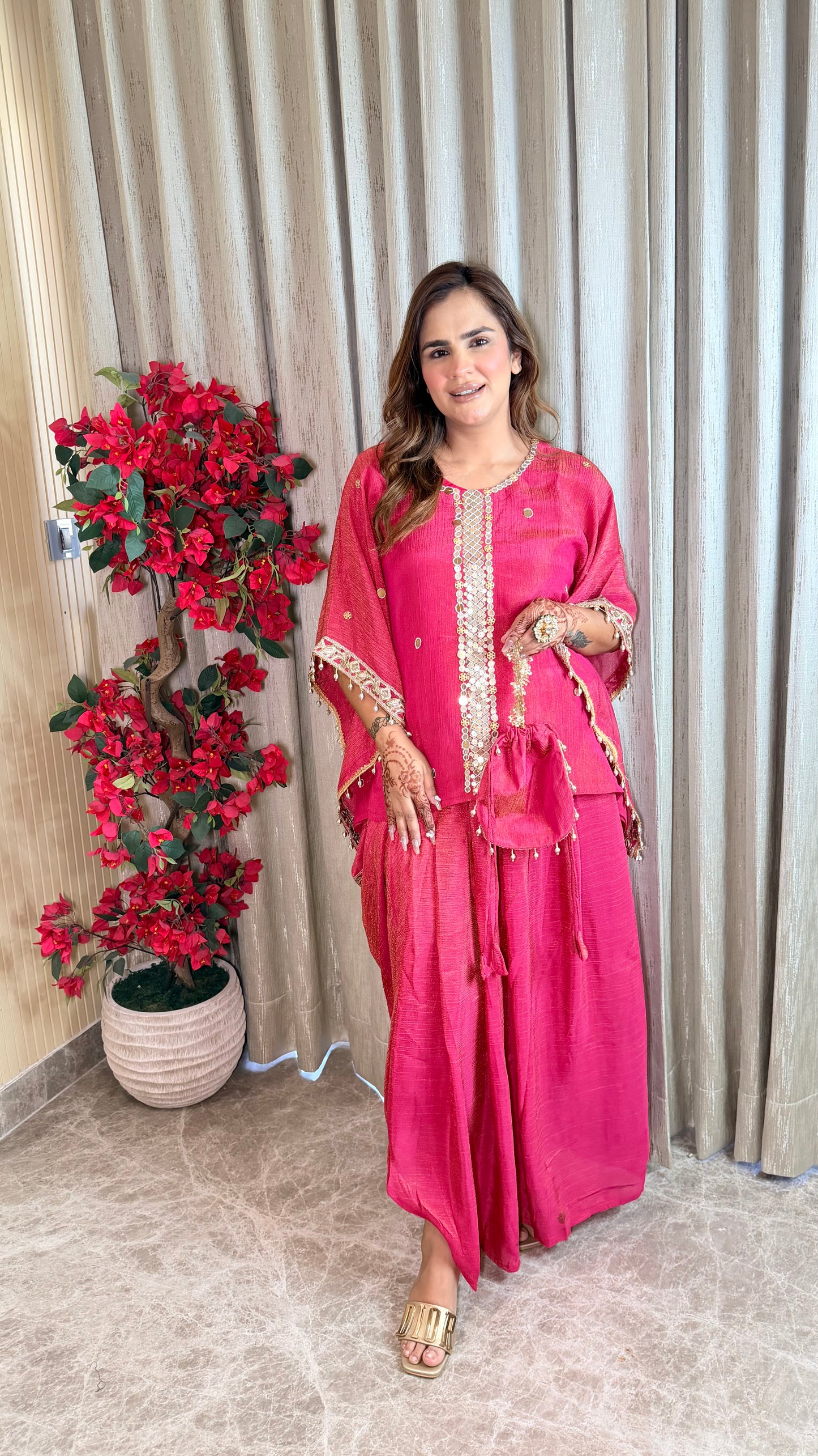 Beautiful mirror-work kaftan top paired with a matching long skirt  PC3526