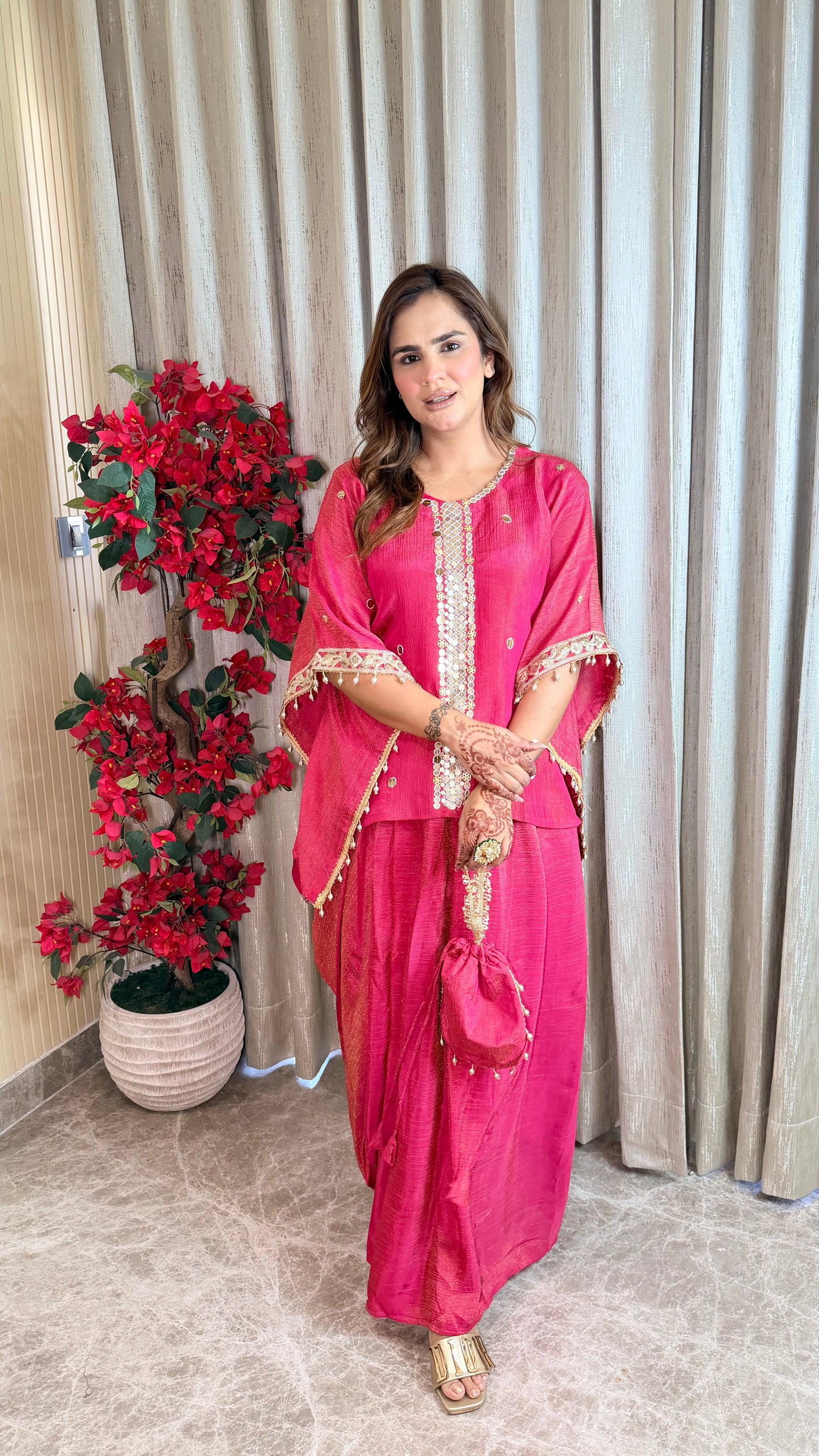 Beautiful mirror-work kaftan top paired with a matching long skirt  PC3526