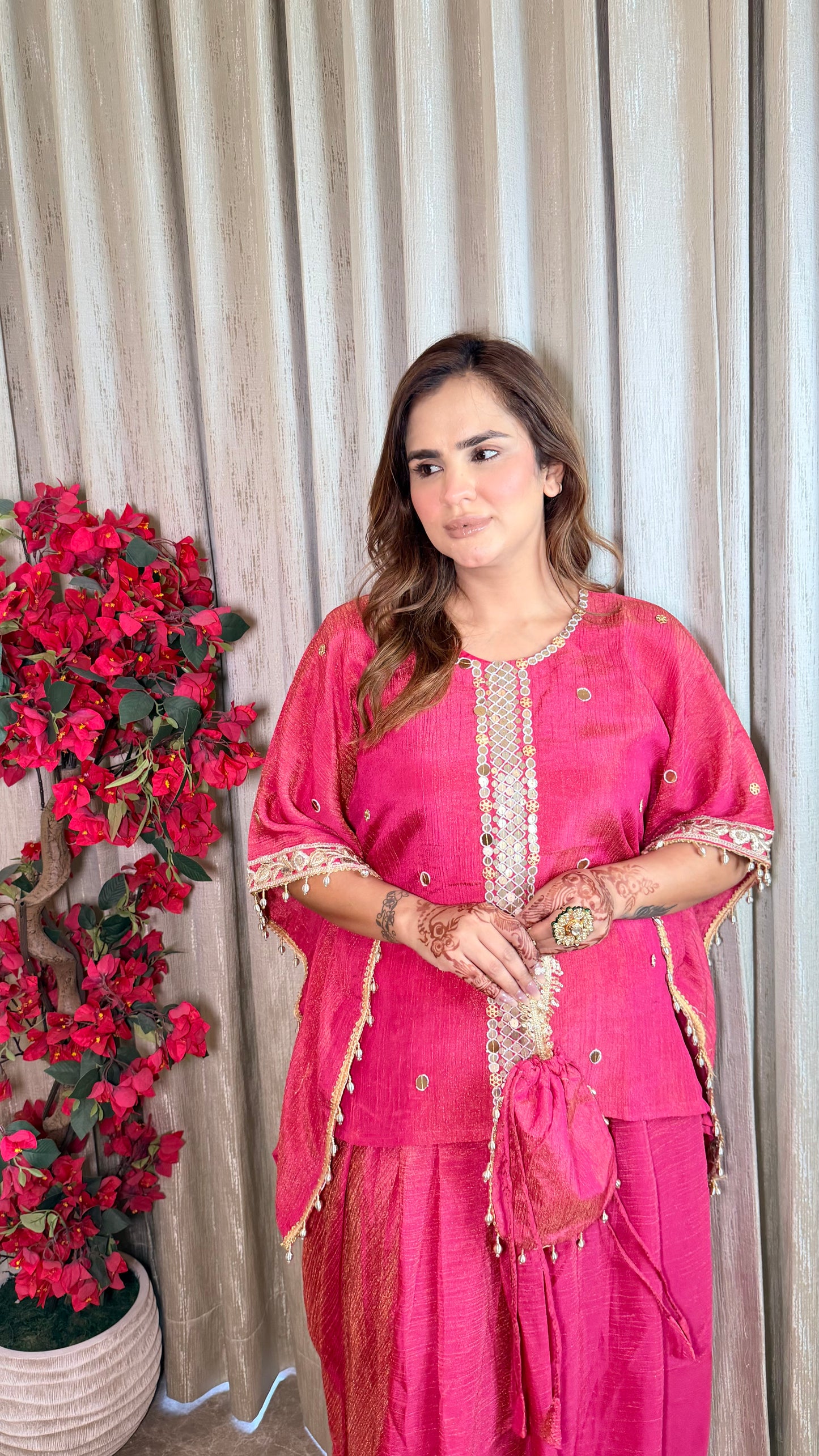 Beautiful mirror-work kaftan top paired with a matching long skirt  PC3526