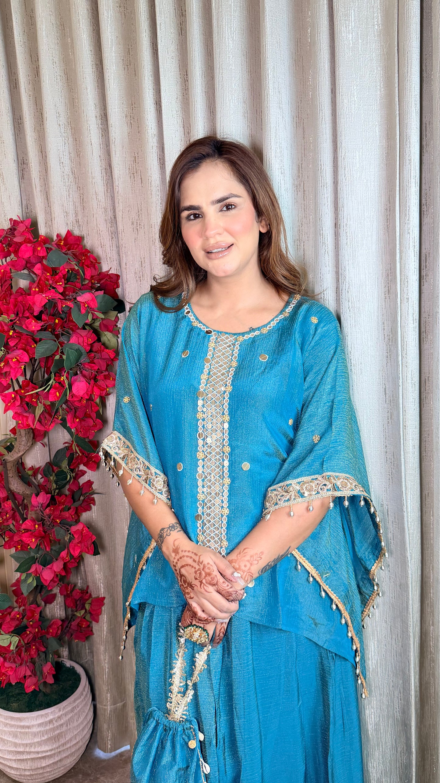 Beautiful mirror-work kaftan top paired with a matching long skirt  PC3526