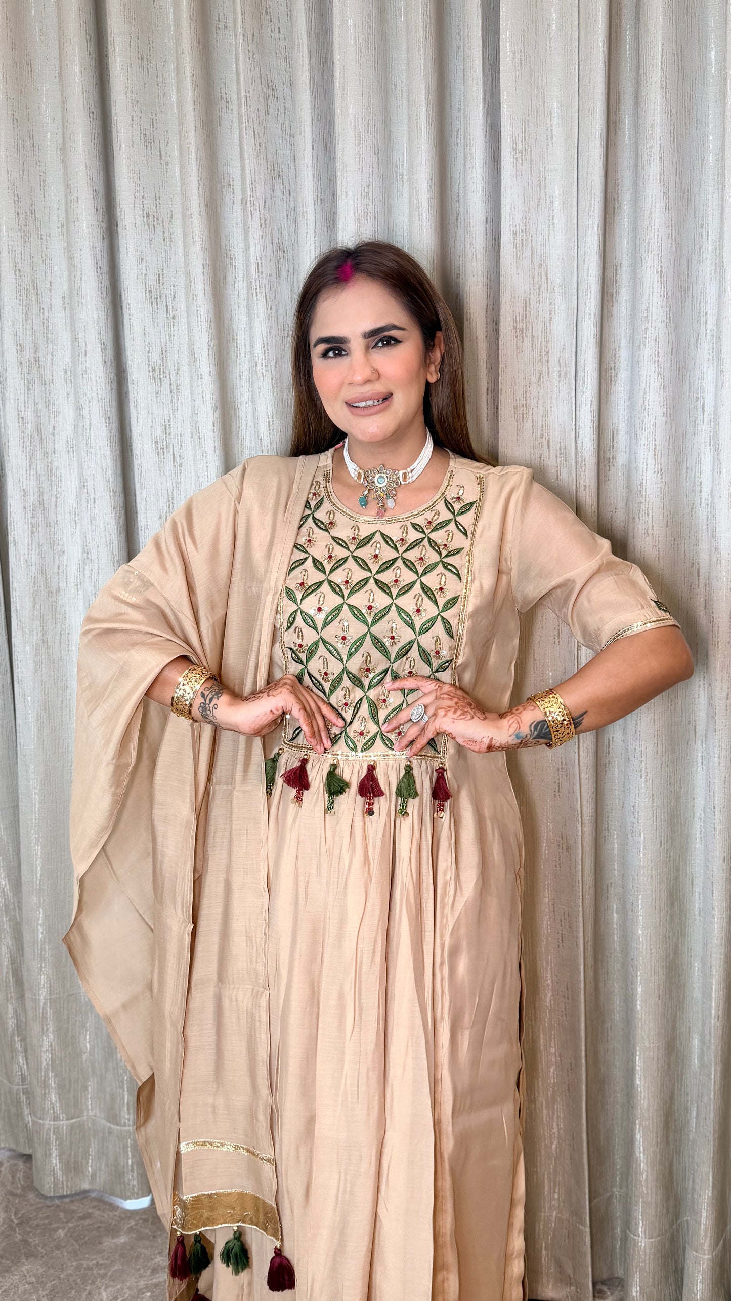 Beautiful beige three-piece ethnic suit set PC3550