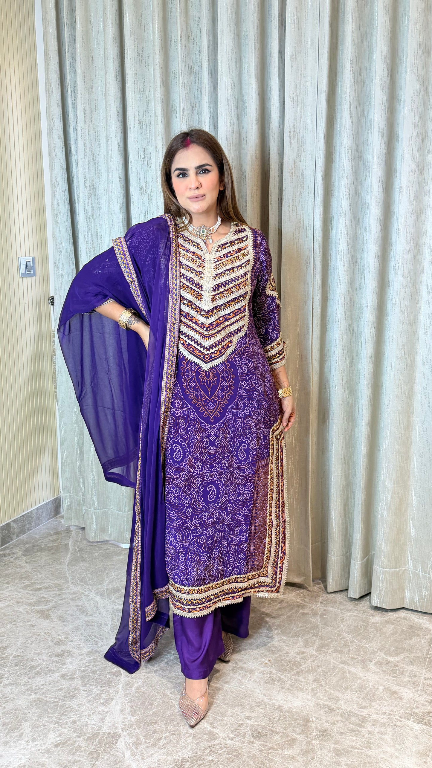 Beautiful royal purple three-piece ethnic set PC3557