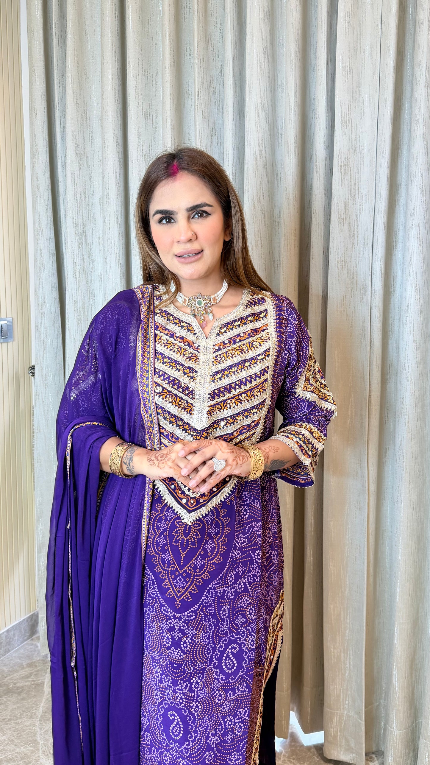 Beautiful royal purple three-piece ethnic set PC3557