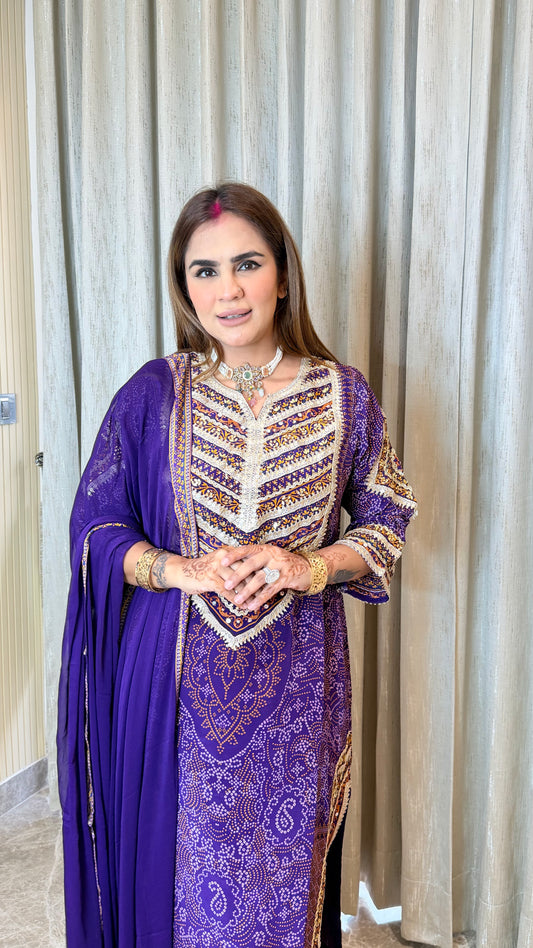 Beautiful royal purple three-piece ethnic set PC3557