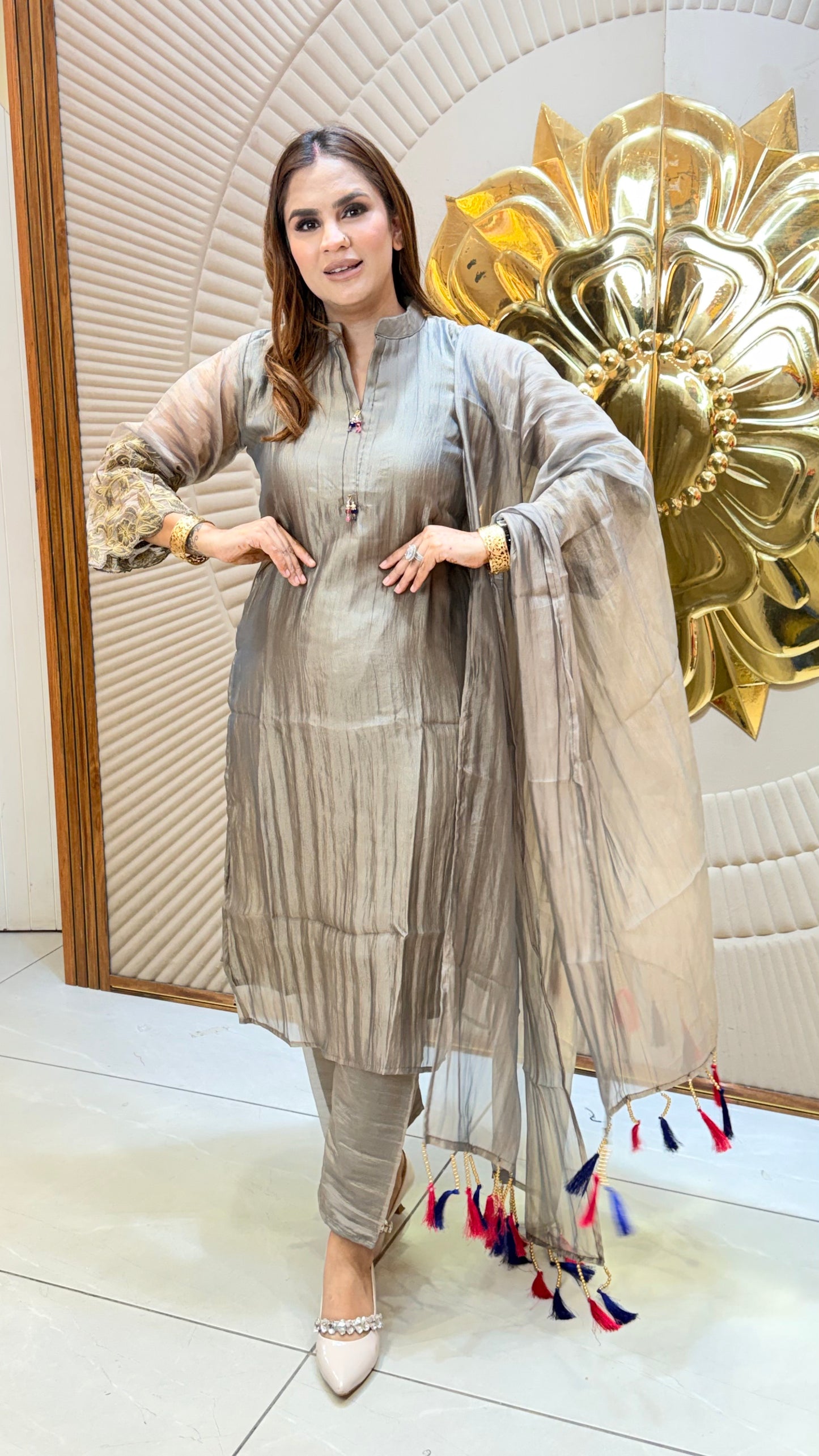 Elegant tissue or chanderi silk kurta set PC3564