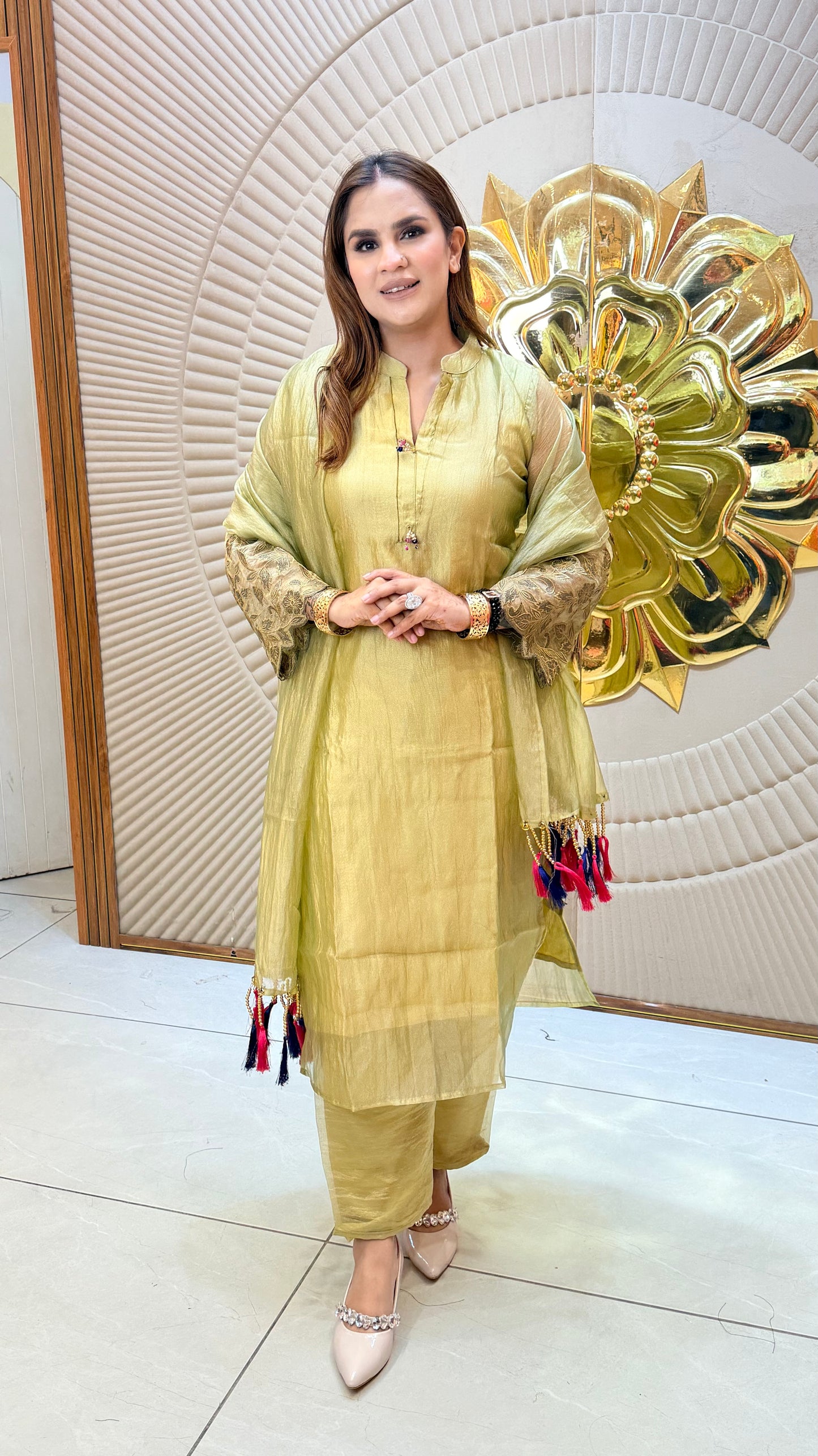Elegant tissue or chanderi silk kurta set PC3564