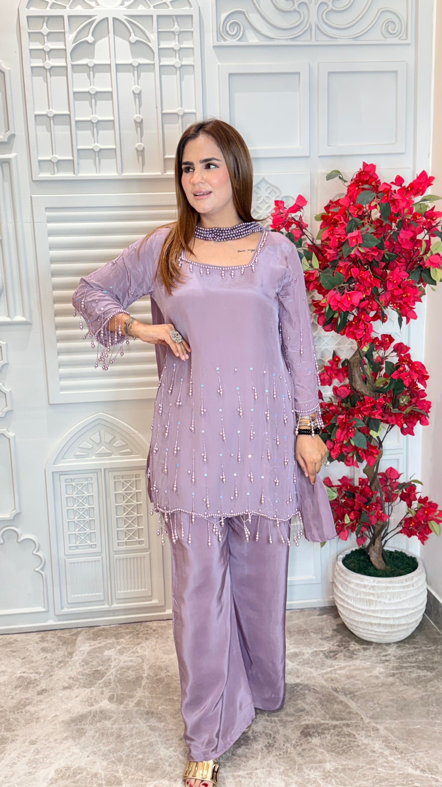 Elegant silk tunic and palazzo pant set PC3569