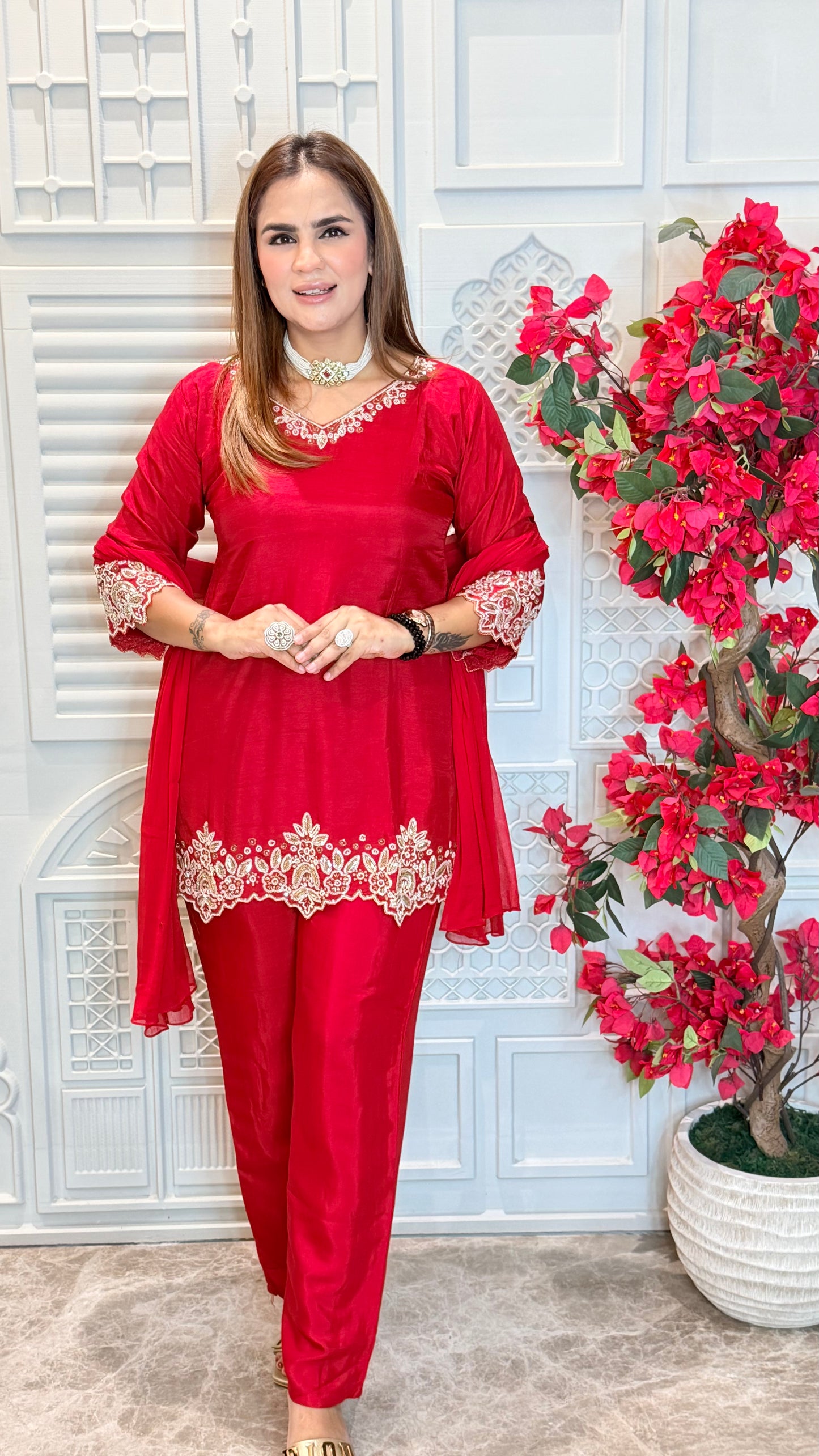 Beautiful red silk-blend kurta set PC3571