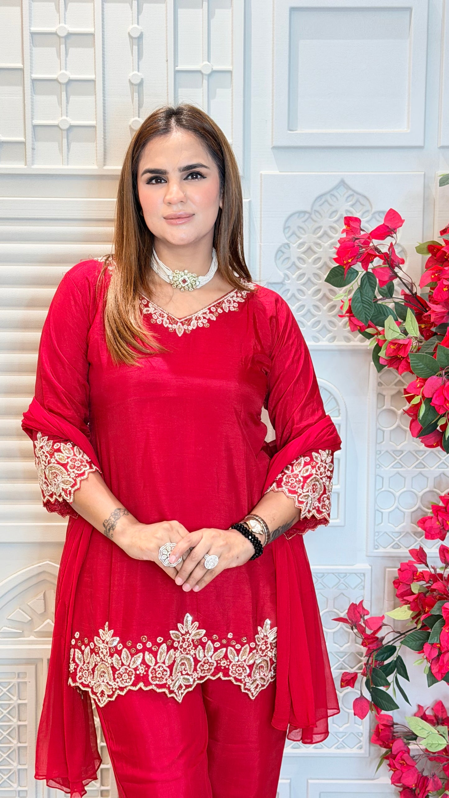Beautiful red silk-blend kurta set PC3571