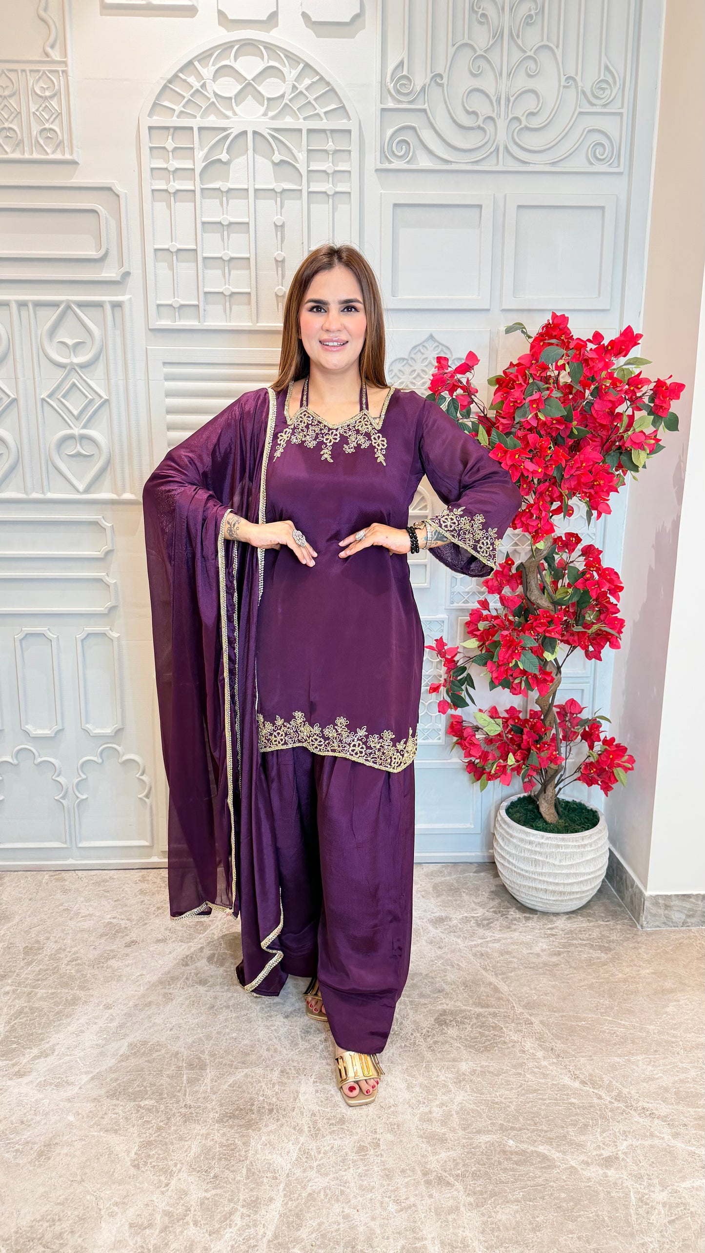 beautiful deep plum purple silk salwar suit set PC3575